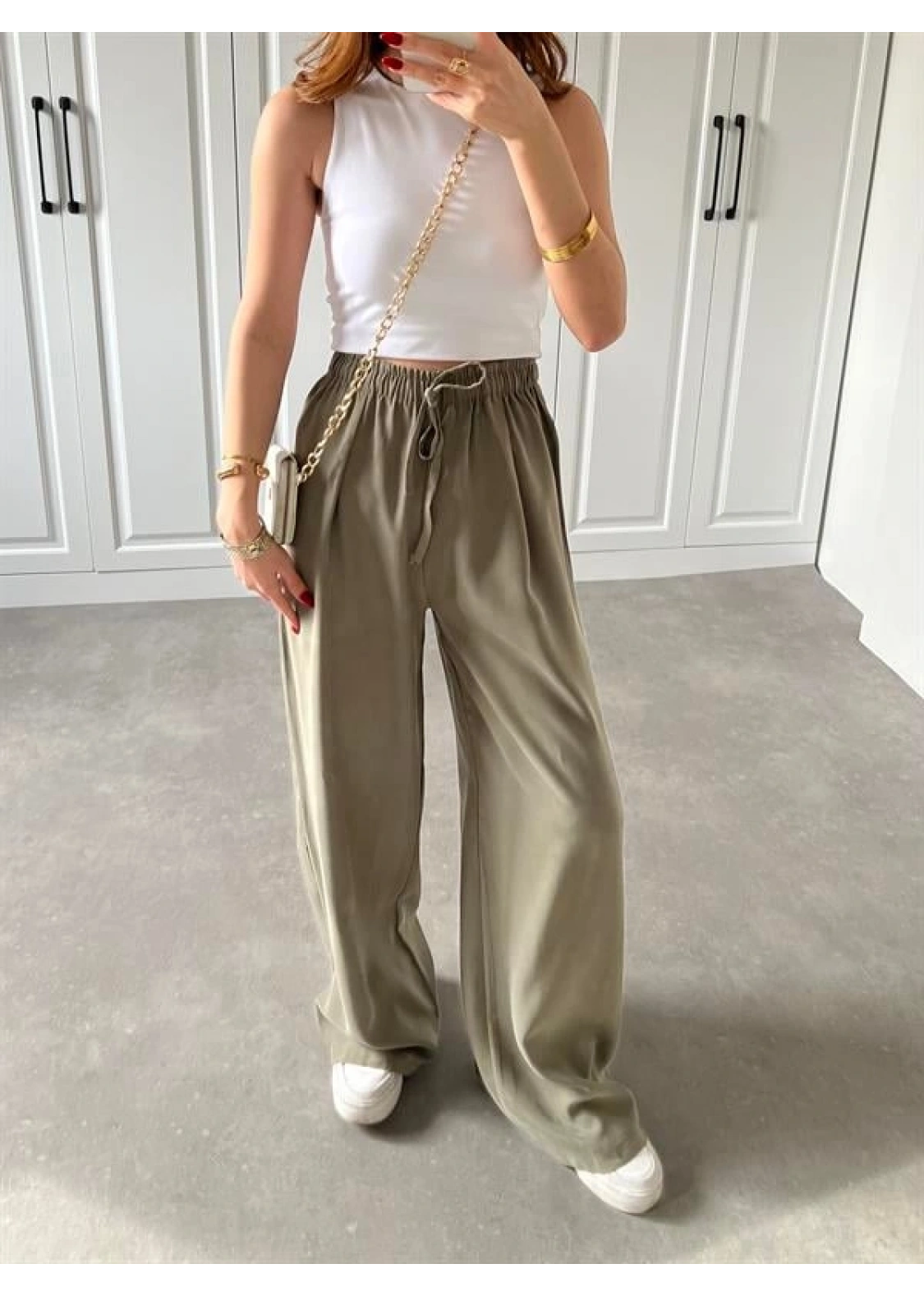 Dania Premium Koyu Haki Tensel Palazzo Pantolon