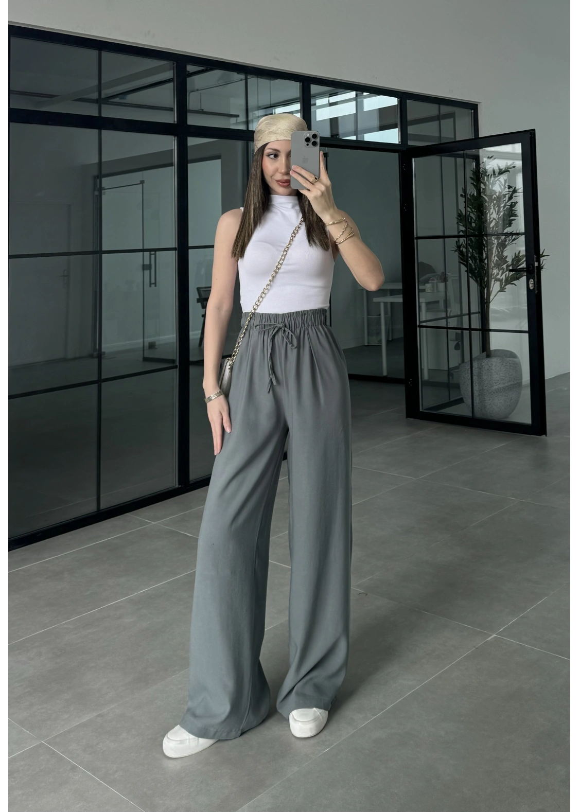 Dania Premium Haki Tensel Palazzo Pantolon