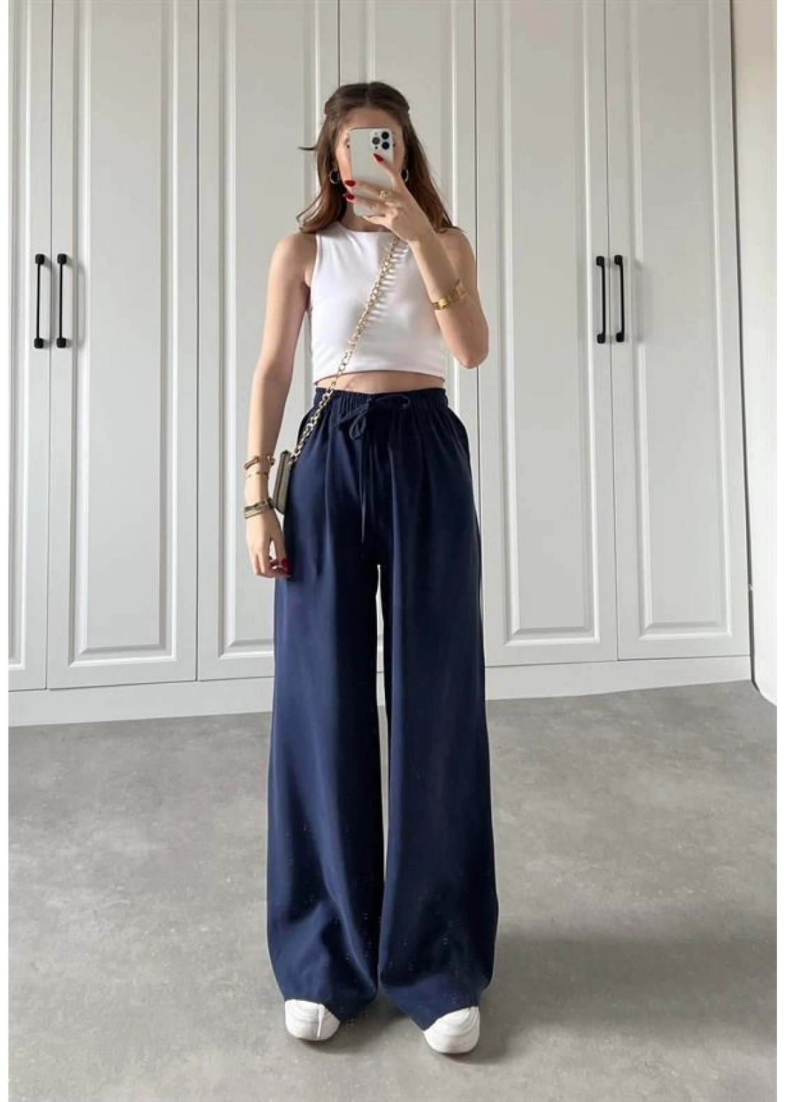 Dania Premium Lacivert Tensel Palazzo Pantolon