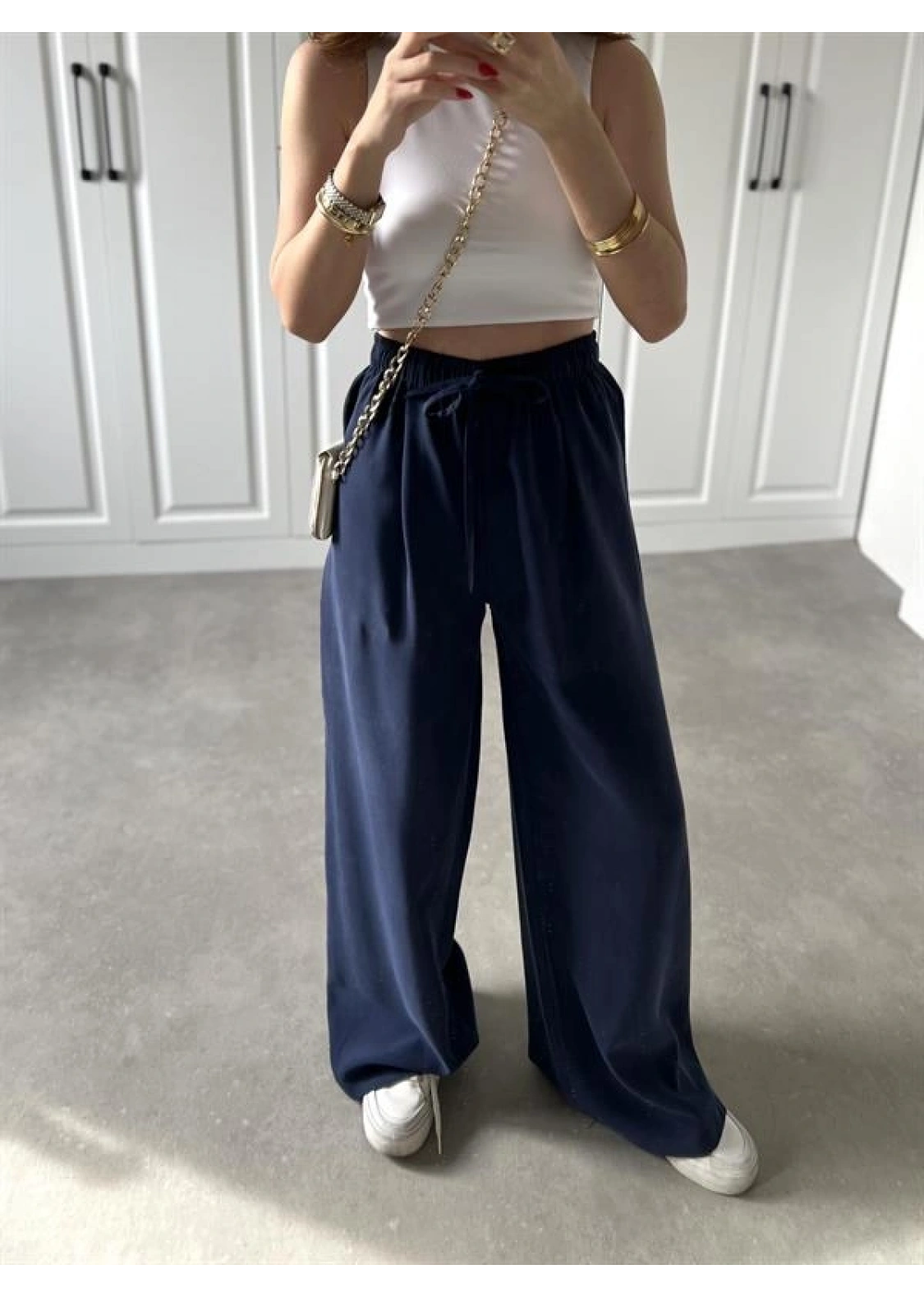 Dania Premium Lacivert Tensel Palazzo Pantolon