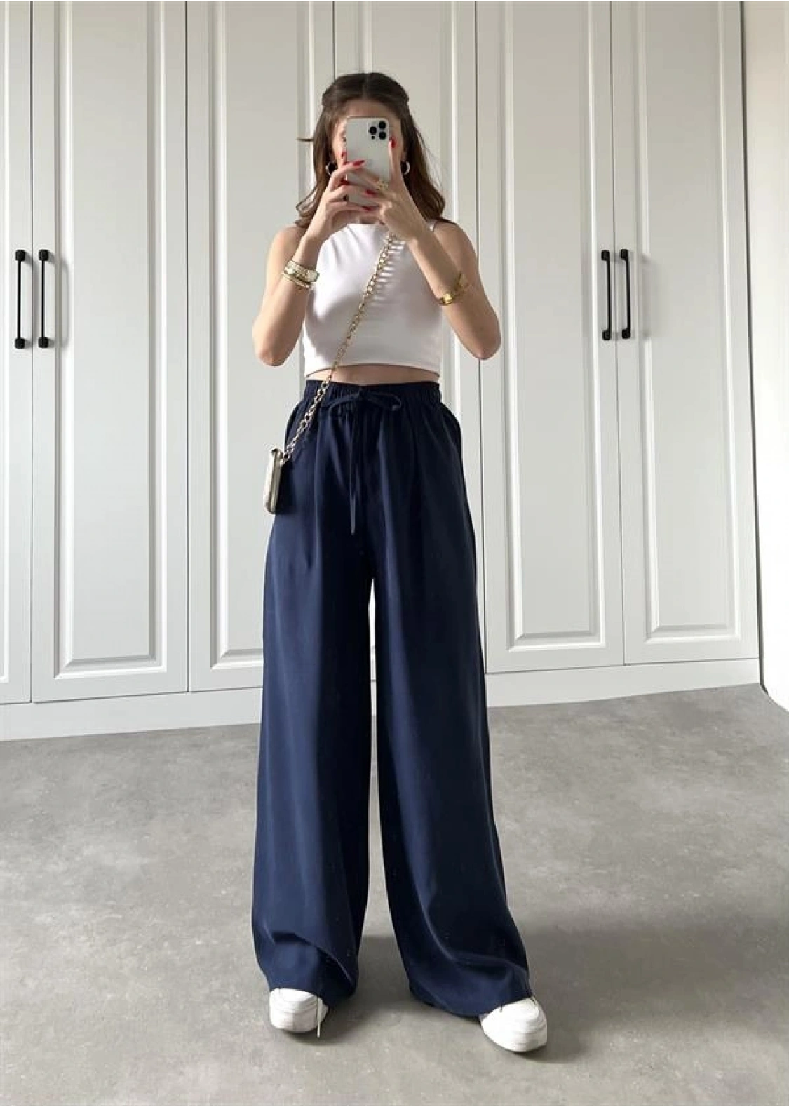 Dania Premium Lacivert Tensel Palazzo Pantolon