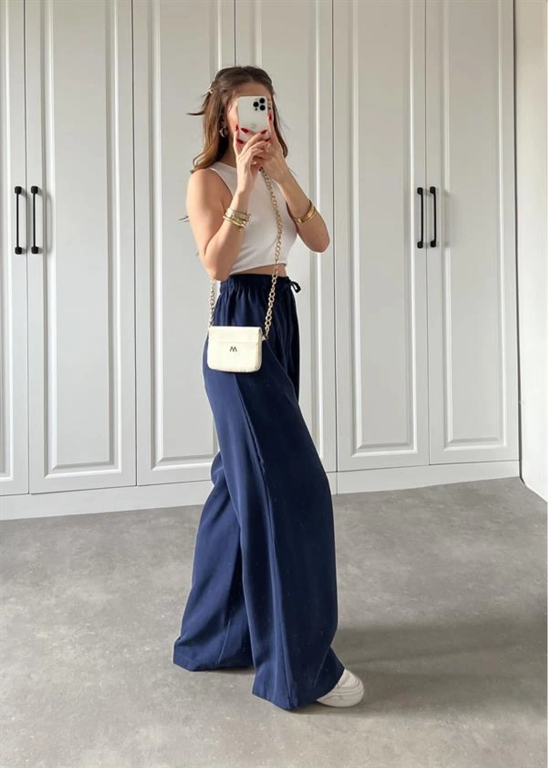 Dania Premium Lacivert Tensel Palazzo Pantolon