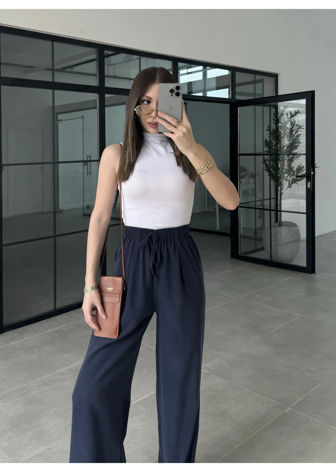 Dania Premium Lacivert Tensel Palazzo Pantolon