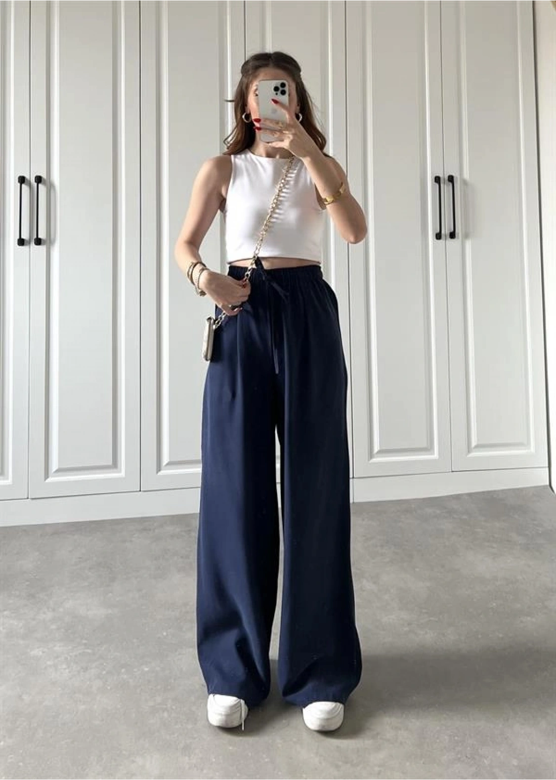 Dania Premium Lacivert Tensel Palazzo Pantolon