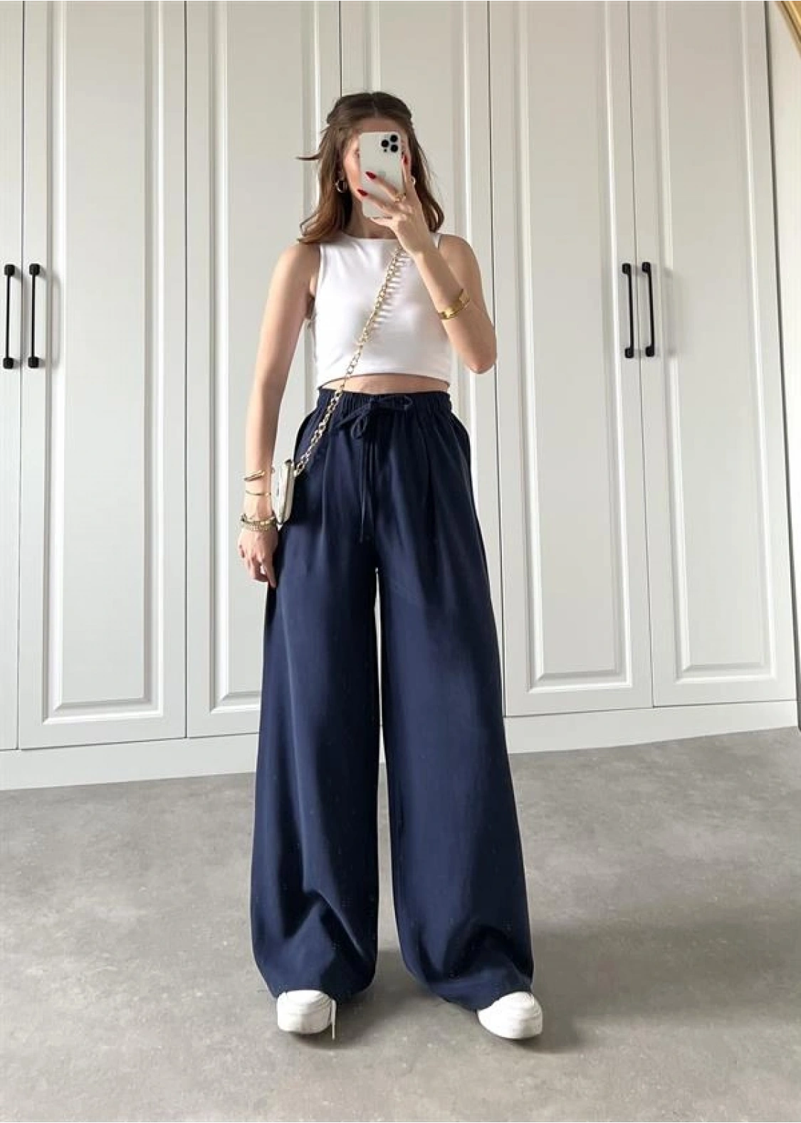 Dania Premium Lacivert Tensel Palazzo Pantolon