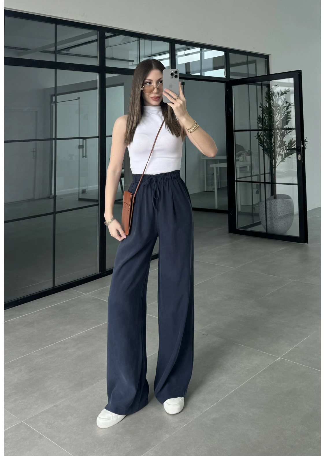 Dania Premium Lacivert Tensel Palazzo Pantolon
