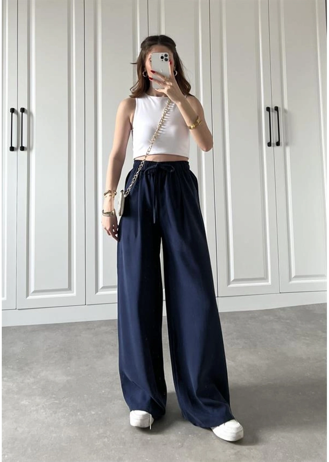 Dania Premium Lacivert Tensel Palazzo Pantolon