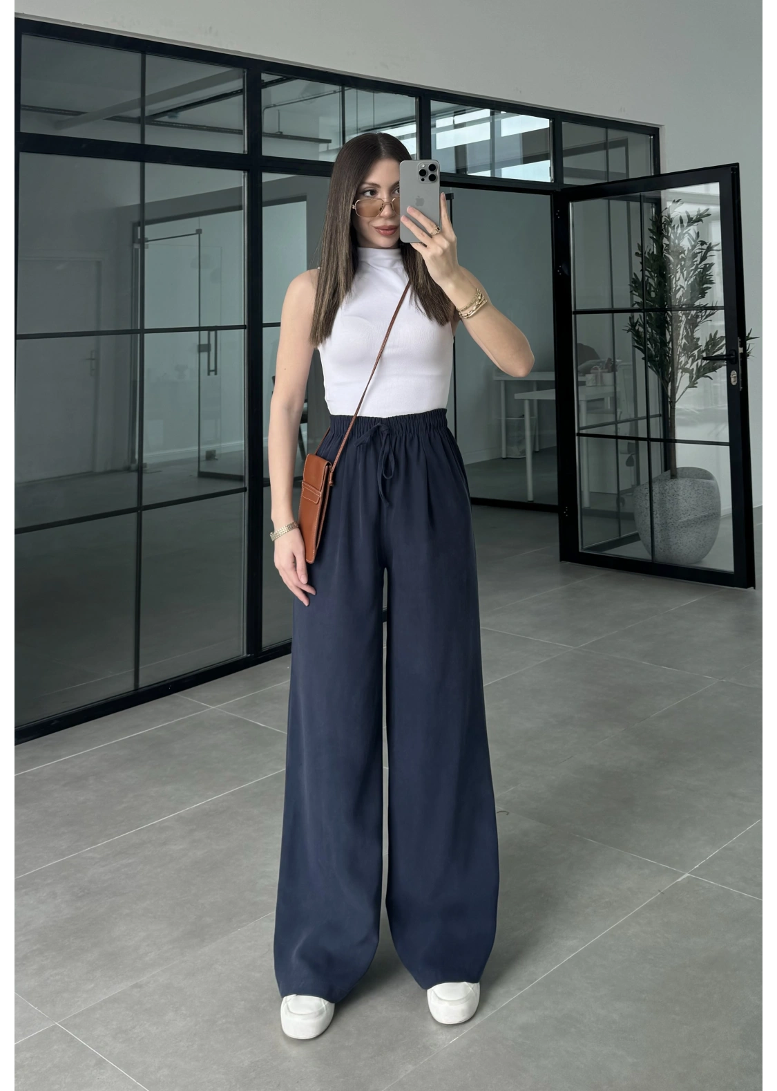 Dania Premium Lacivert Tensel Palazzo Pantolon
