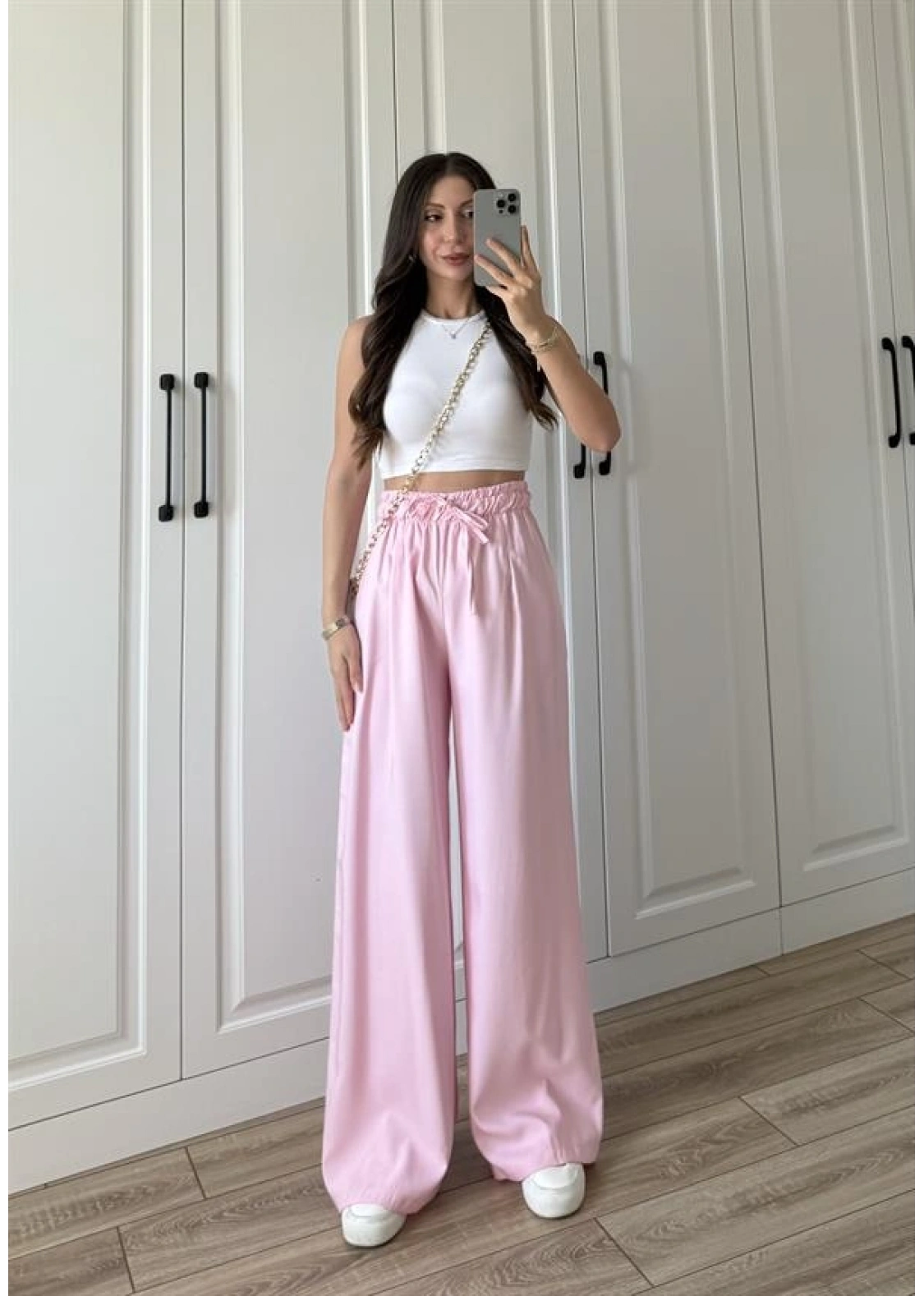 Dania Premium Pembe Tensel Palazzo Pantolon