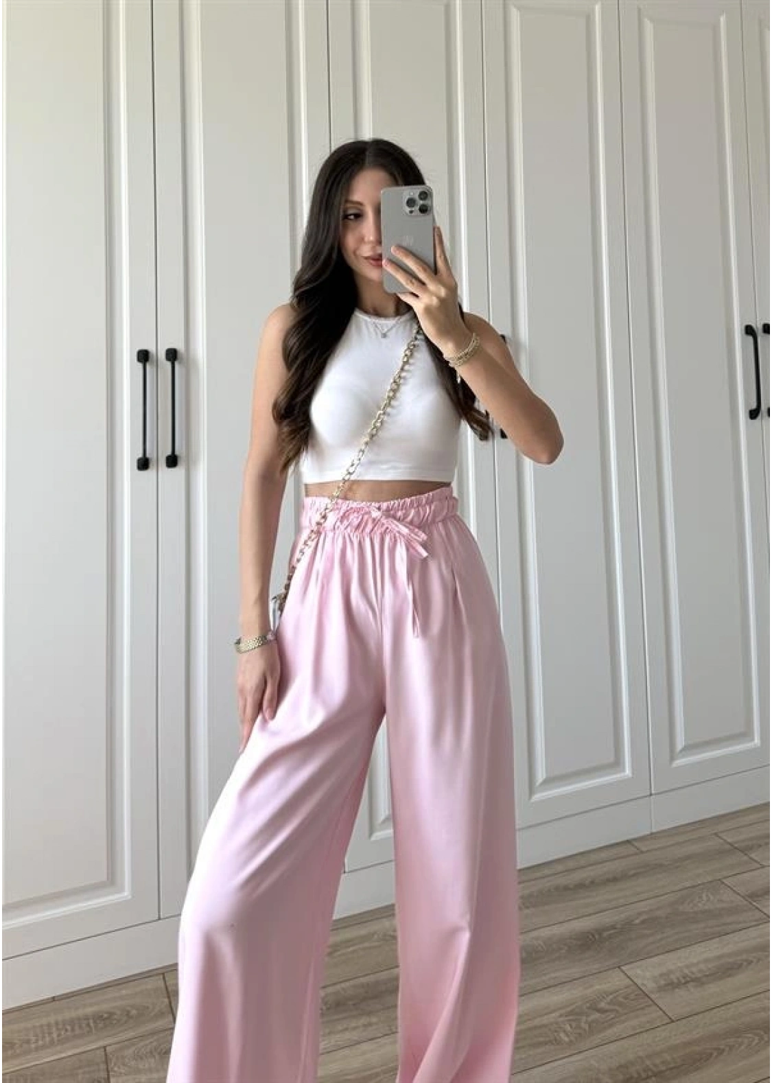 Dania Premium Pembe Tensel Palazzo Pantolon