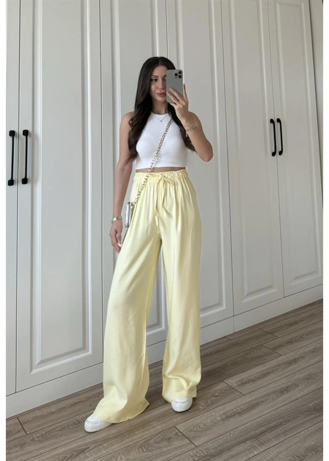 Dania Premium Sarı Tensel Palazzo Pantolon