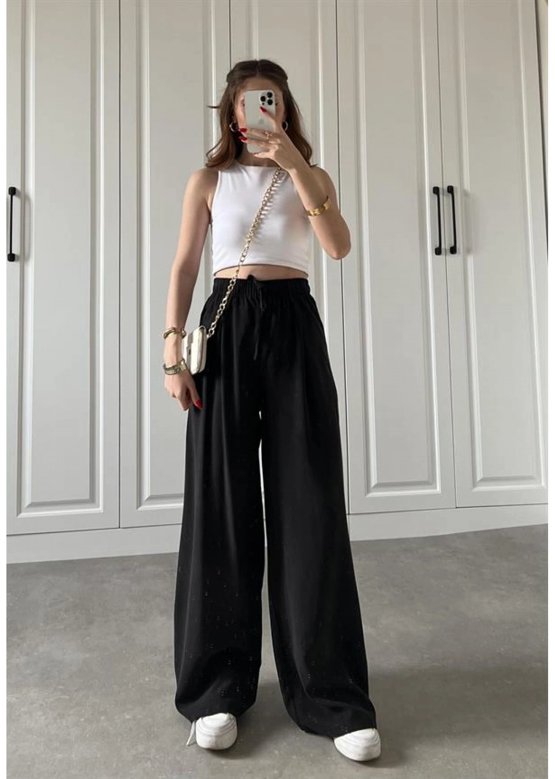 Dania Premium Siyah Tensel Palazzo Pantolon