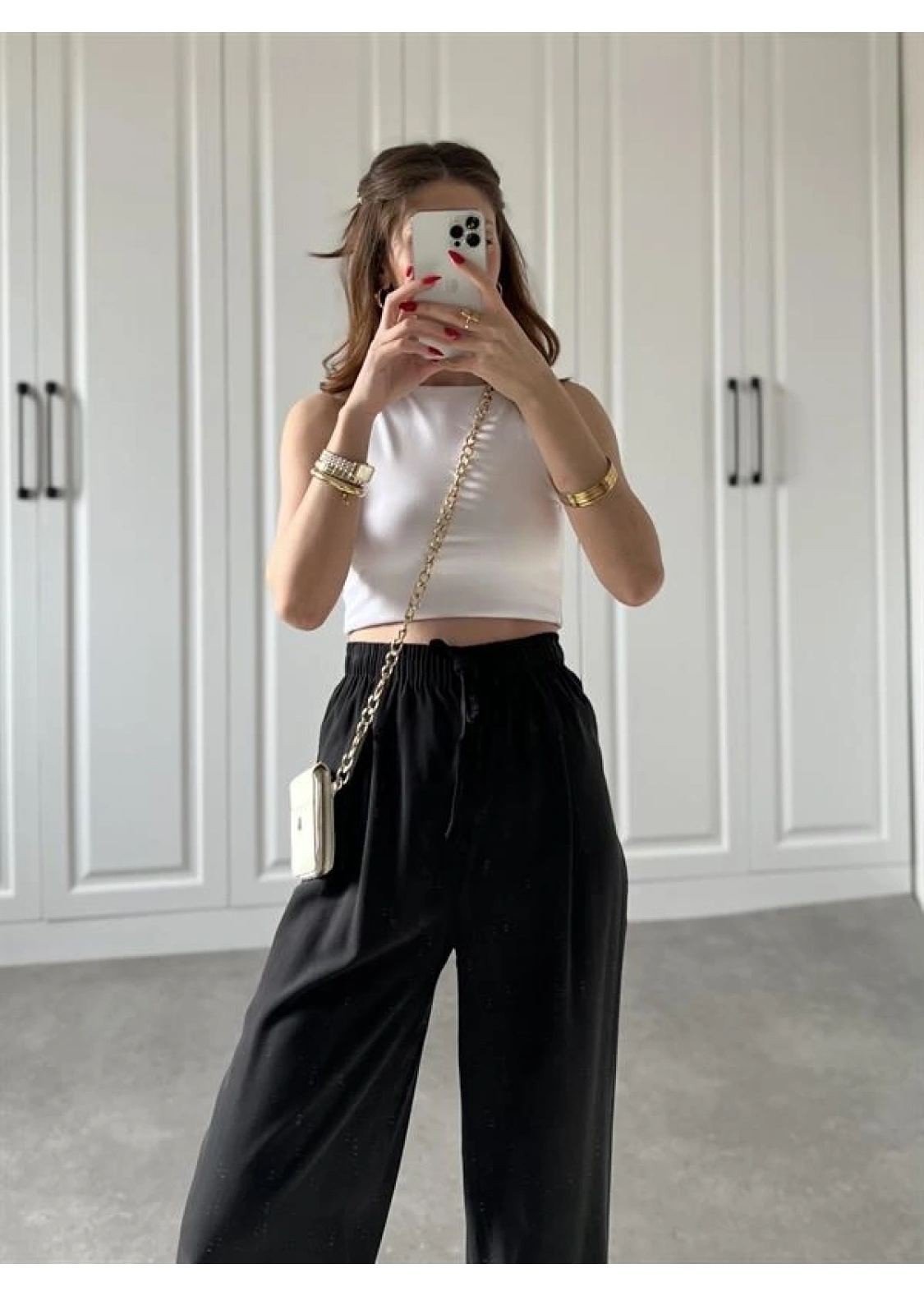 Dania Premium Siyah Tensel Palazzo Pantolon