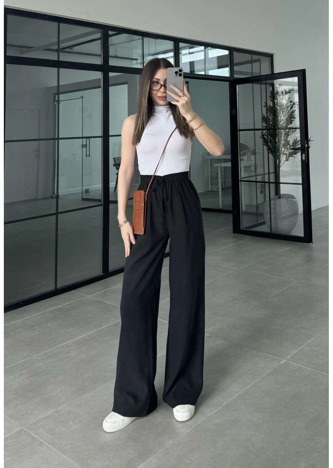 Dania Premium Siyah Tensel Palazzo Pantolon
