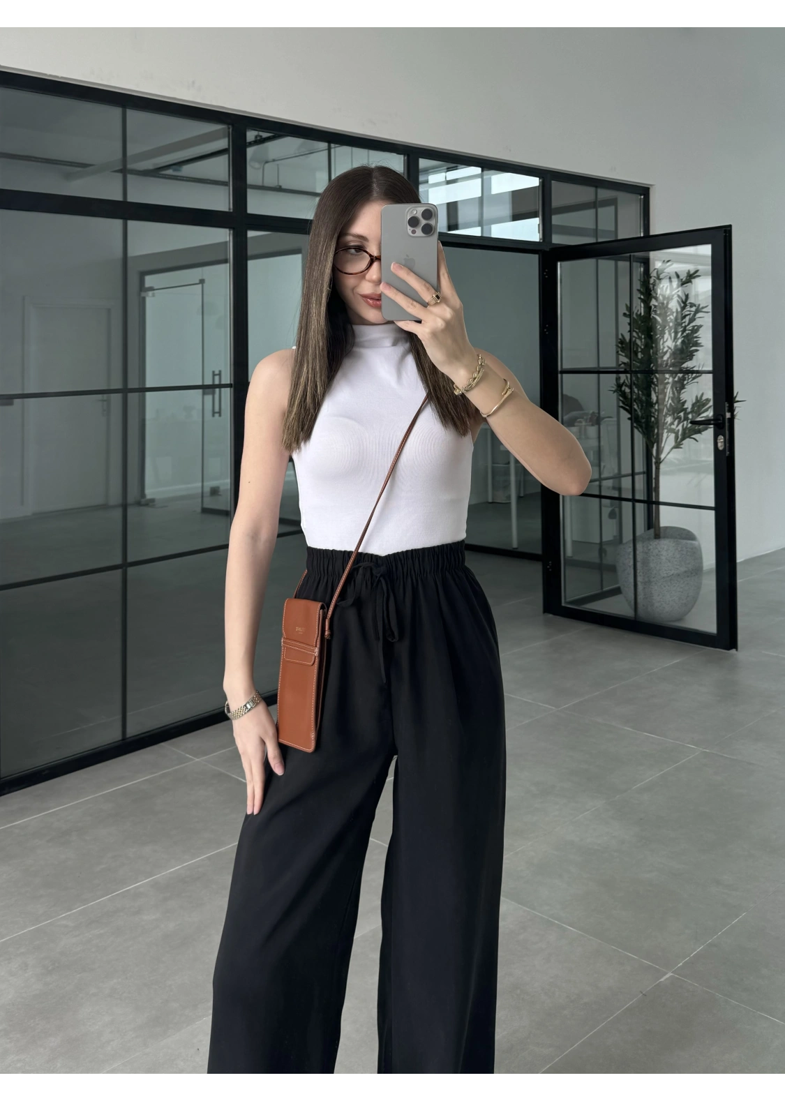 Dania Premium Siyah Tensel Palazzo Pantolon