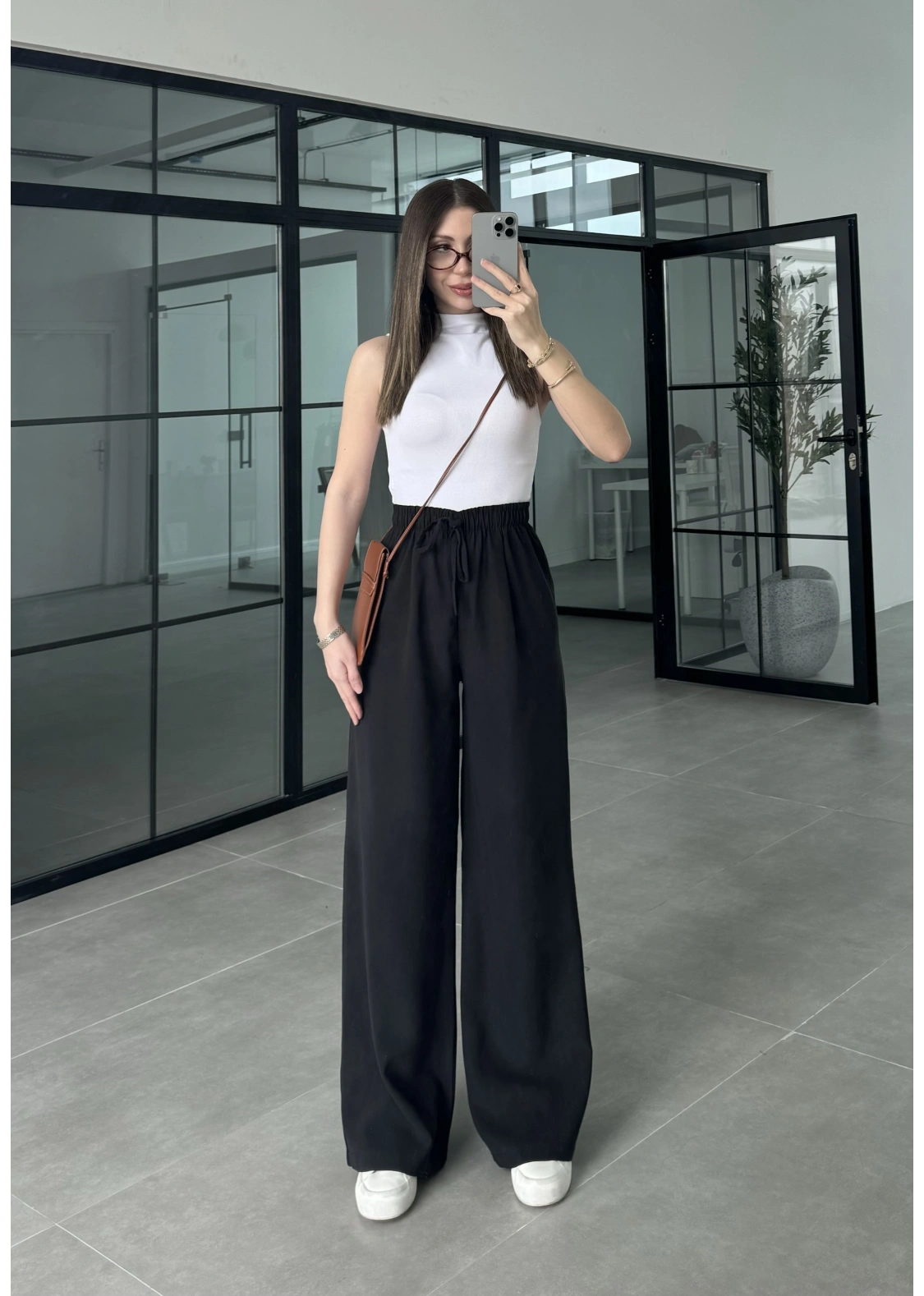 Dania Premium Siyah Tensel Palazzo Pantolon
