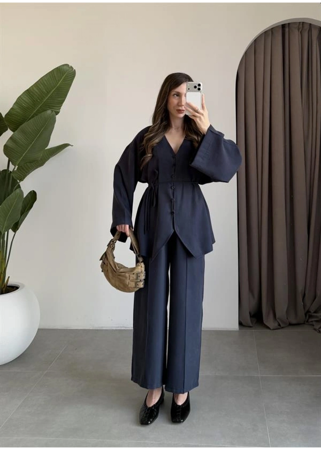 Deran Modal Kumaş Lacivert Kuşaklı Takım