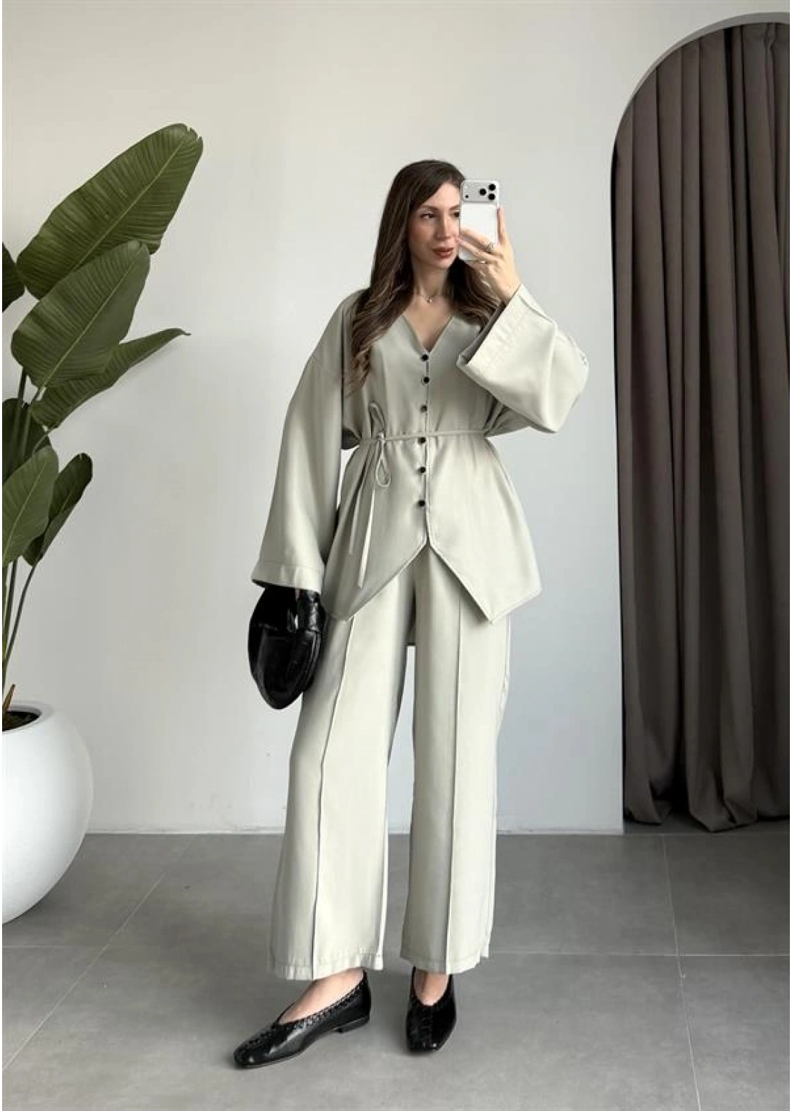 Deran Modal Kumaş Mint Kuşaklı Takım