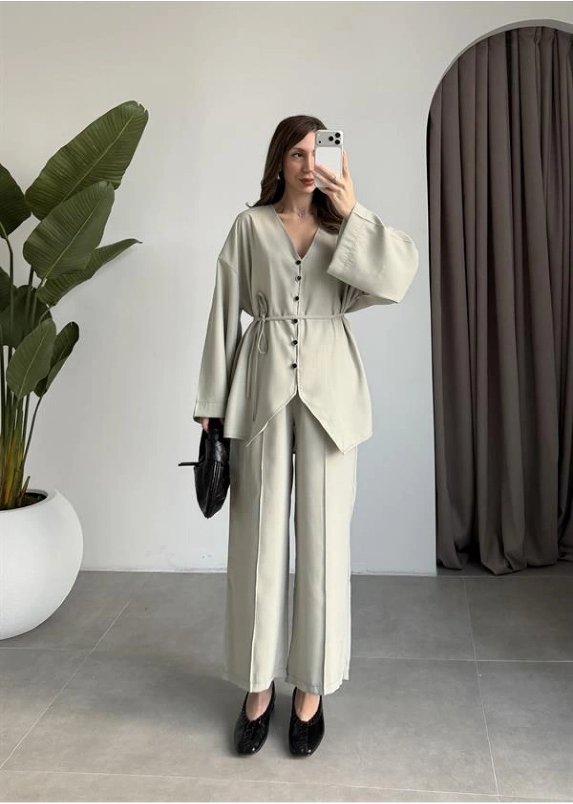 Deran Modal Kumaş Mint Kuşaklı Takım