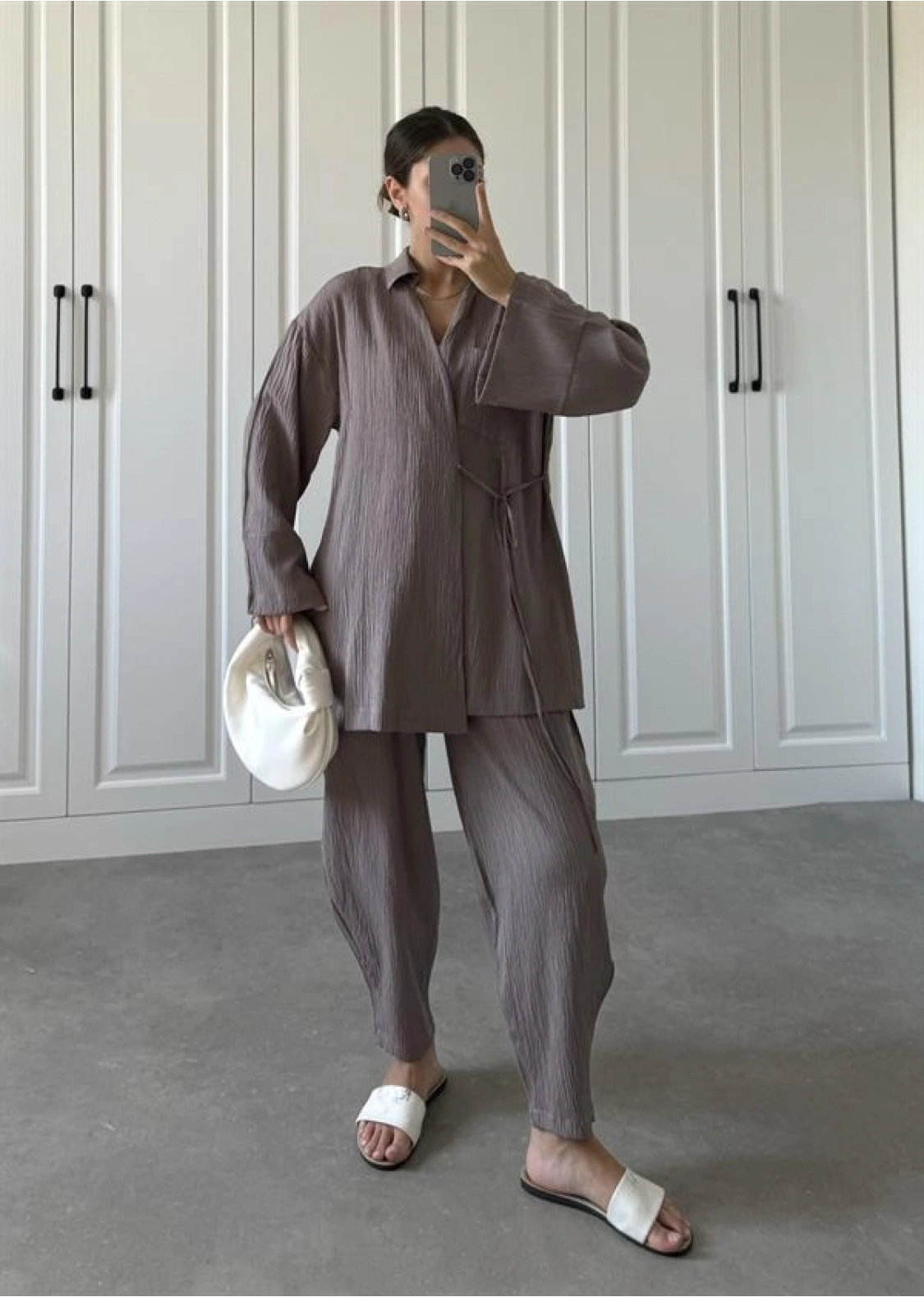 Devedikeni Gofre Bağlamalı Kimono Takım