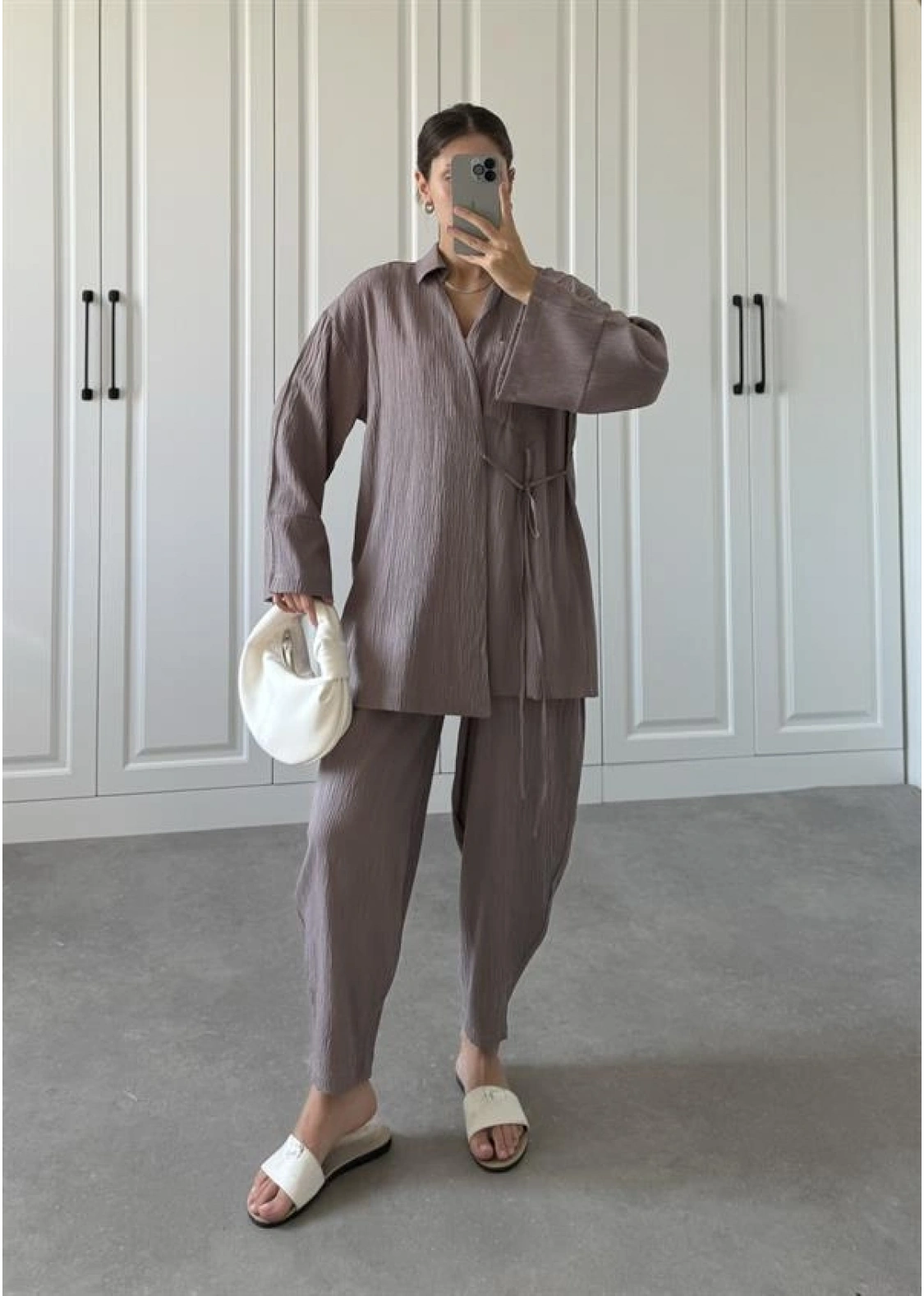 Devedikeni Gofre Bağlamalı Kimono Takım