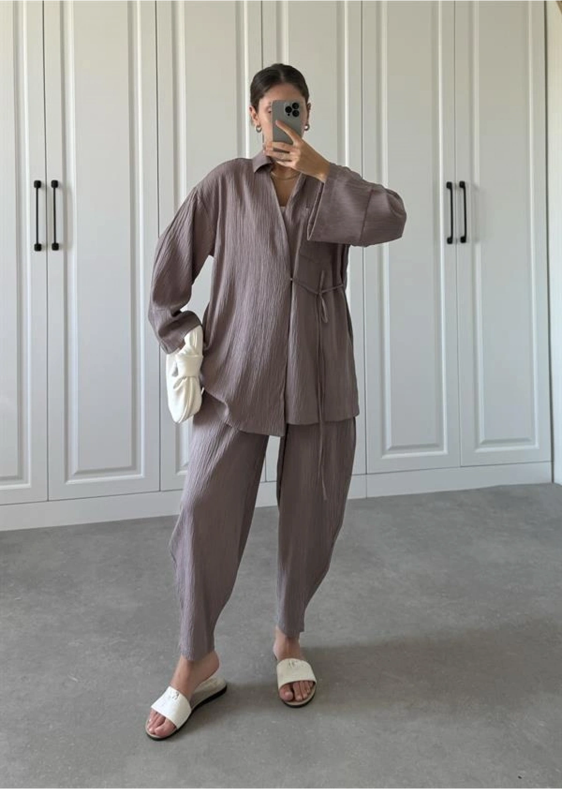 Devedikeni Gofre Bağlamalı Kimono Takım