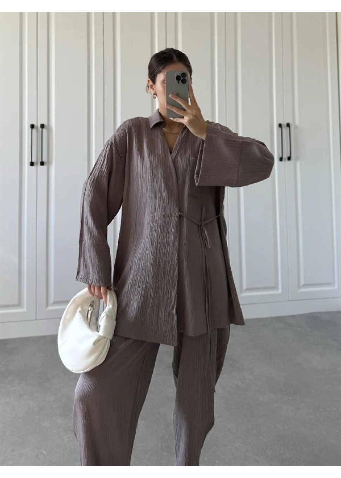 Devedikeni Gofre Bağlamalı Kimono Takım