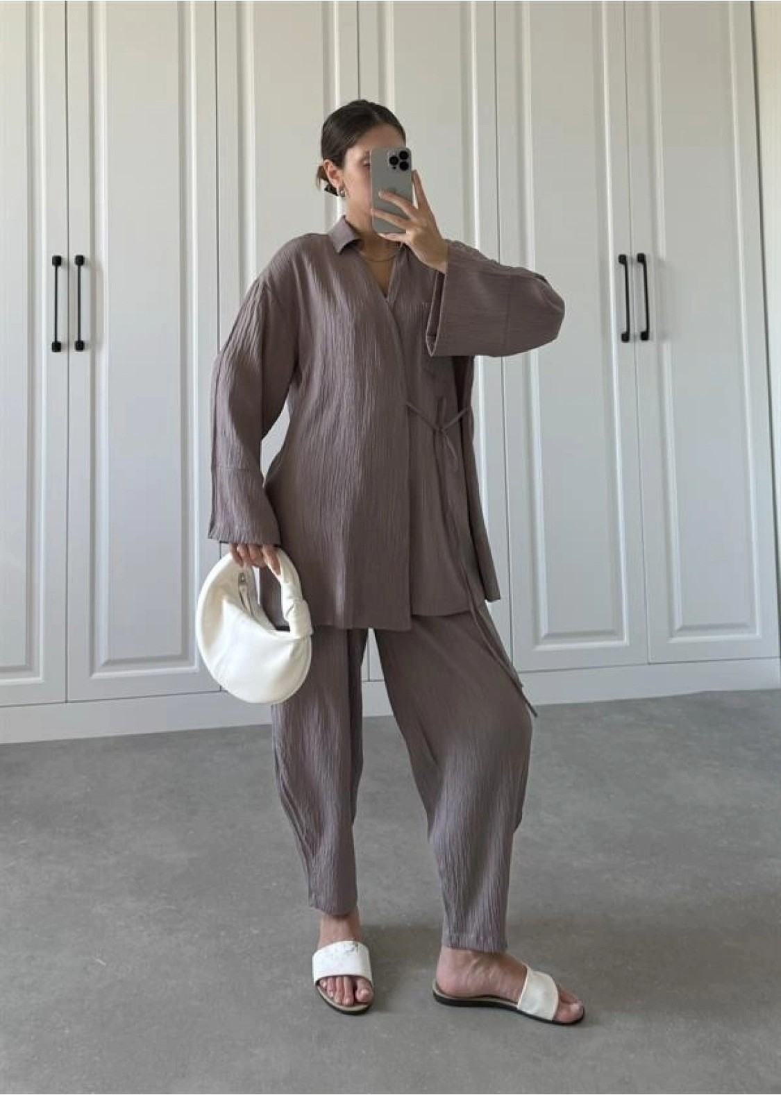 Devedikeni Gofre Bağlamalı Kimono Takım