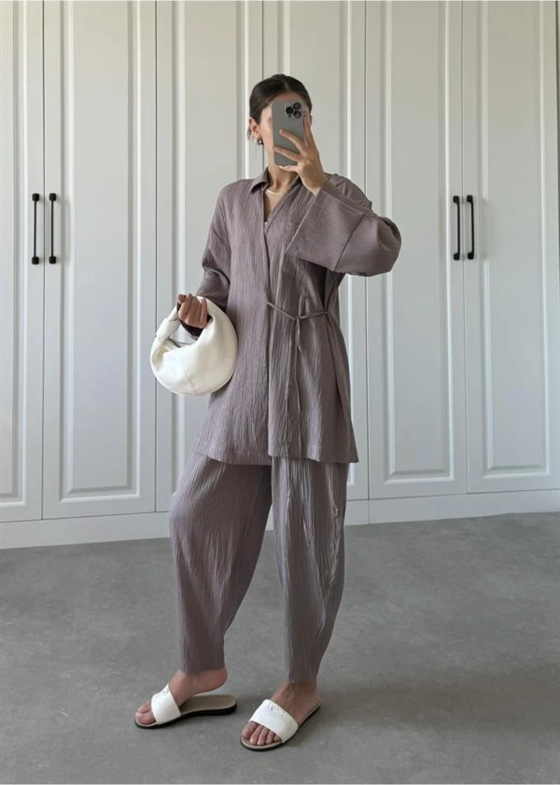 Devedikeni Gofre Bağlamalı Kimono Takım