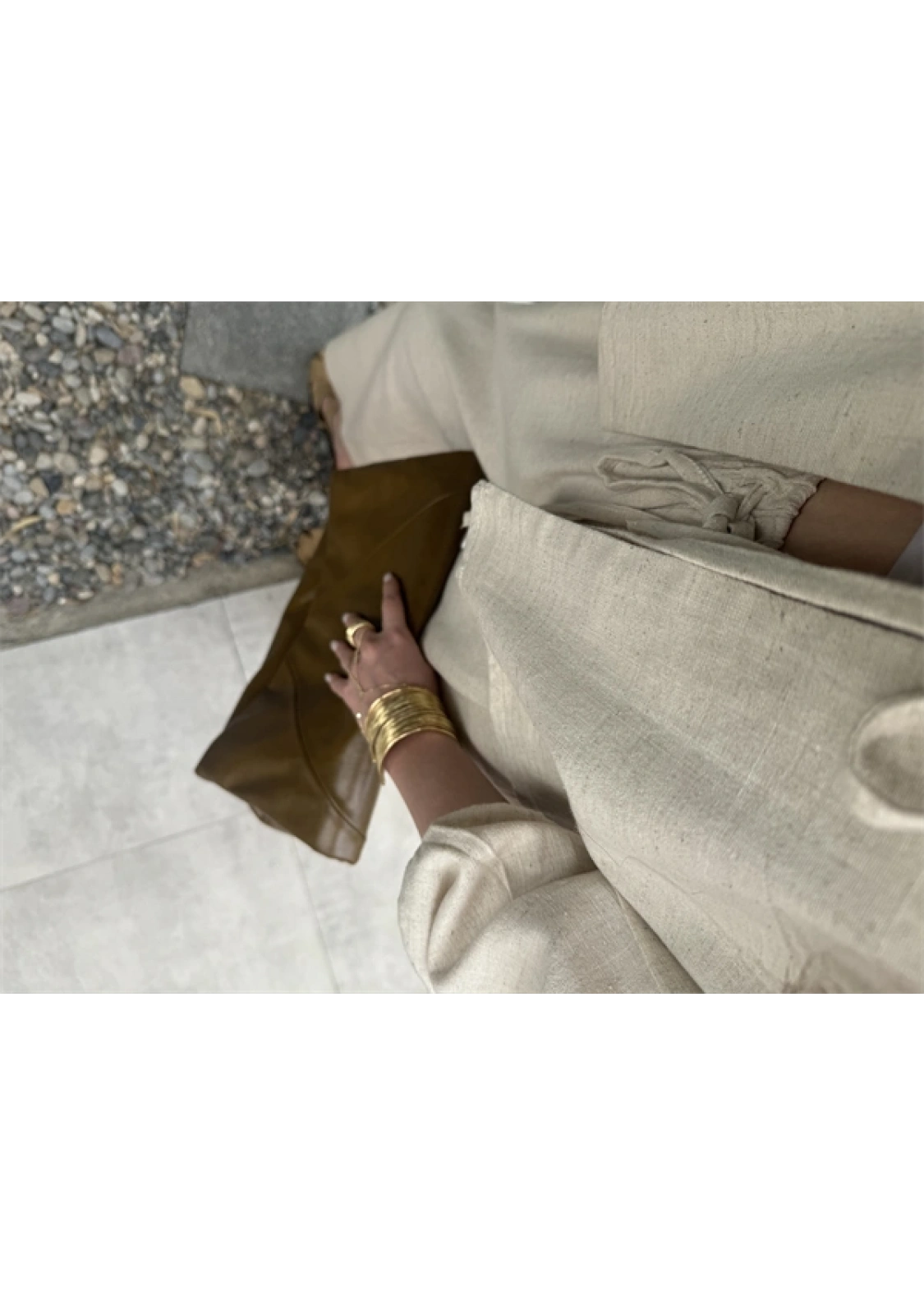 Diana Önü Bağlamalı Kısa Keten Taş Kimono Takım