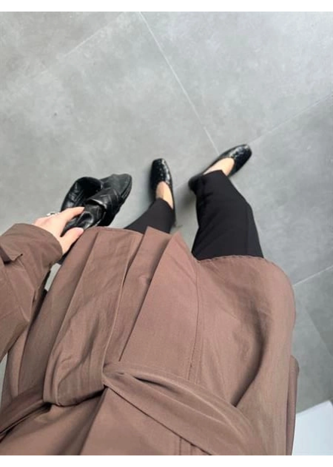 Dik Yaka Kuşaklı Kahve Premium Trençkot