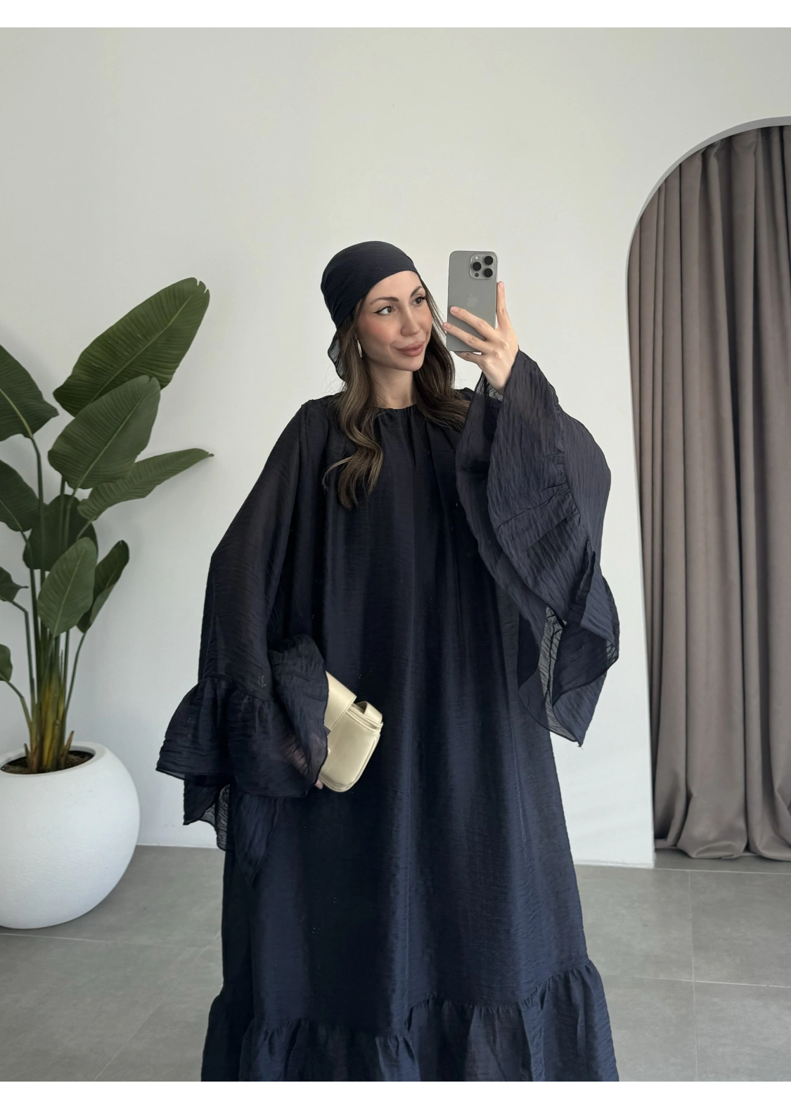 Diva Şallı Büzgülü Lacivert Elbise