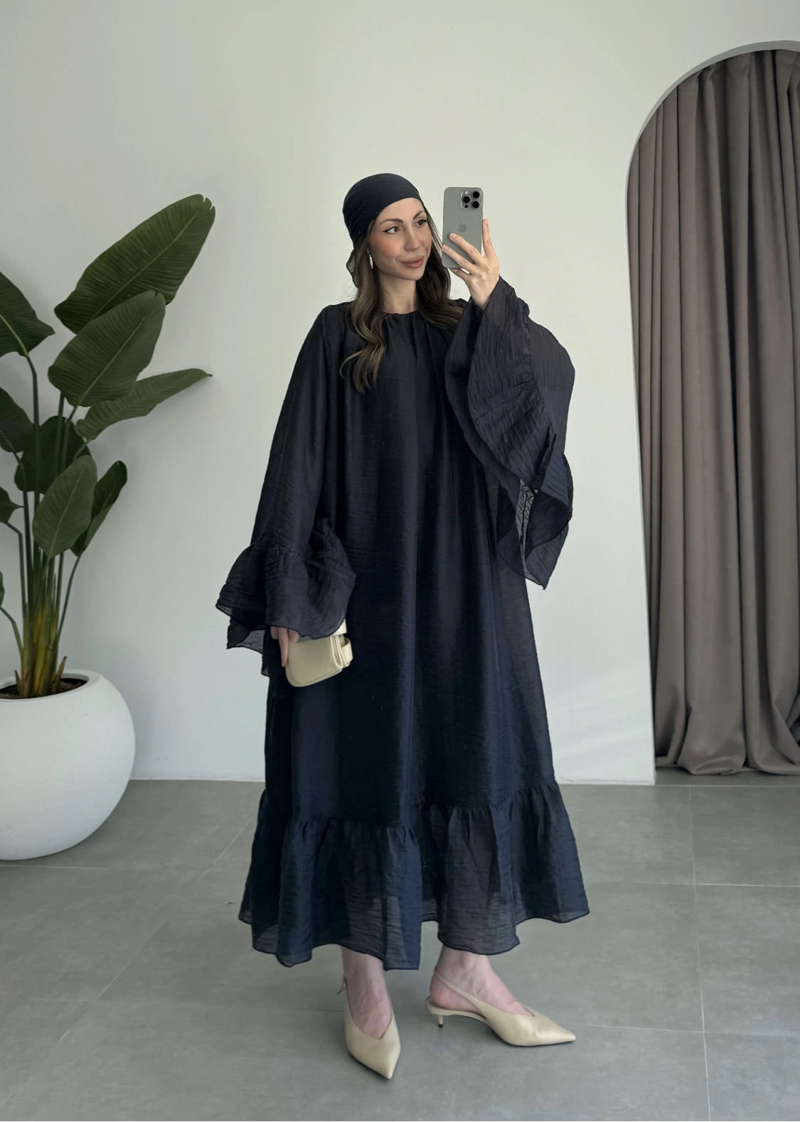 Diva Şallı Büzgülü Lacivert Elbise