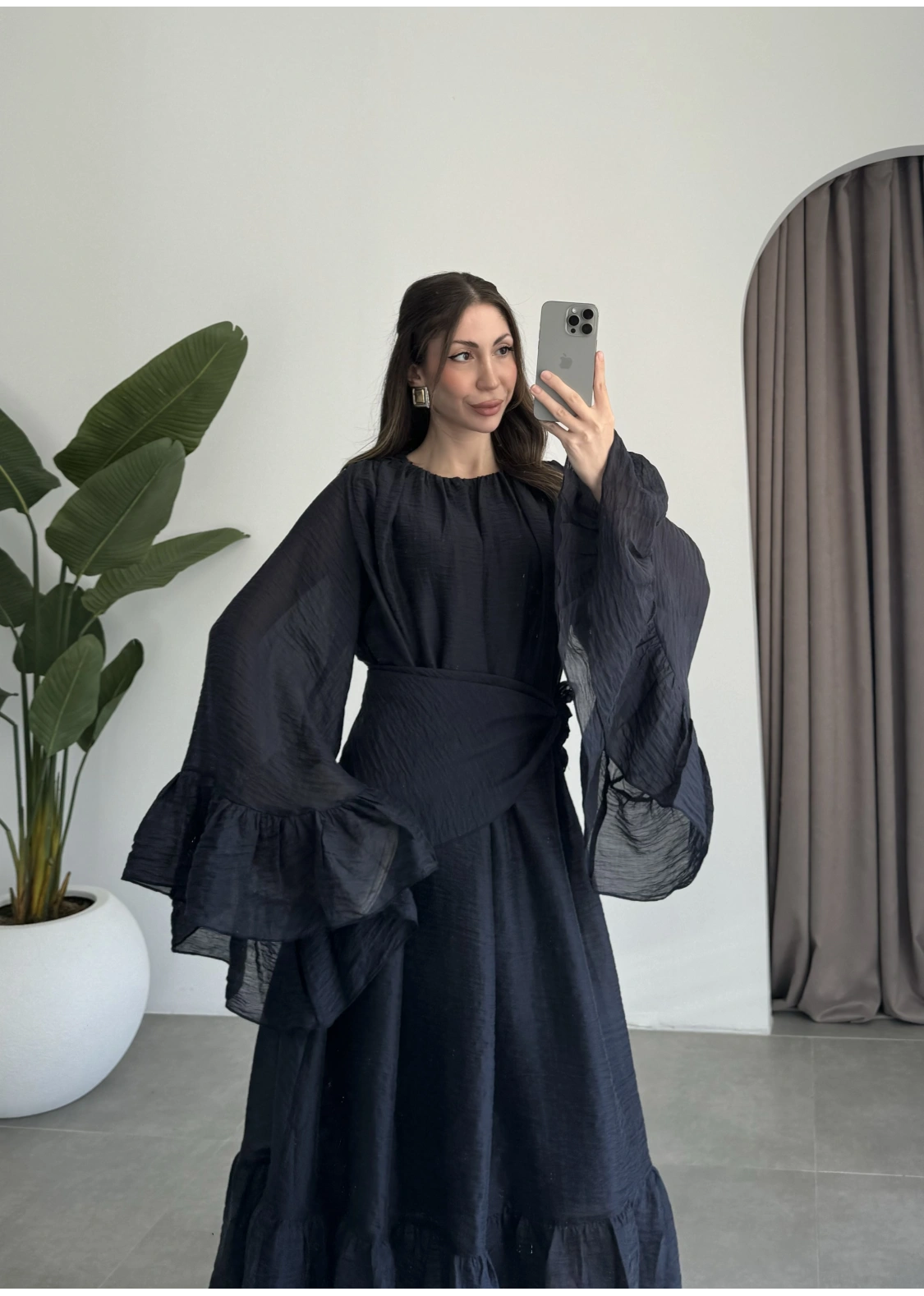 Diva Şallı Büzgülü Lacivert Elbise