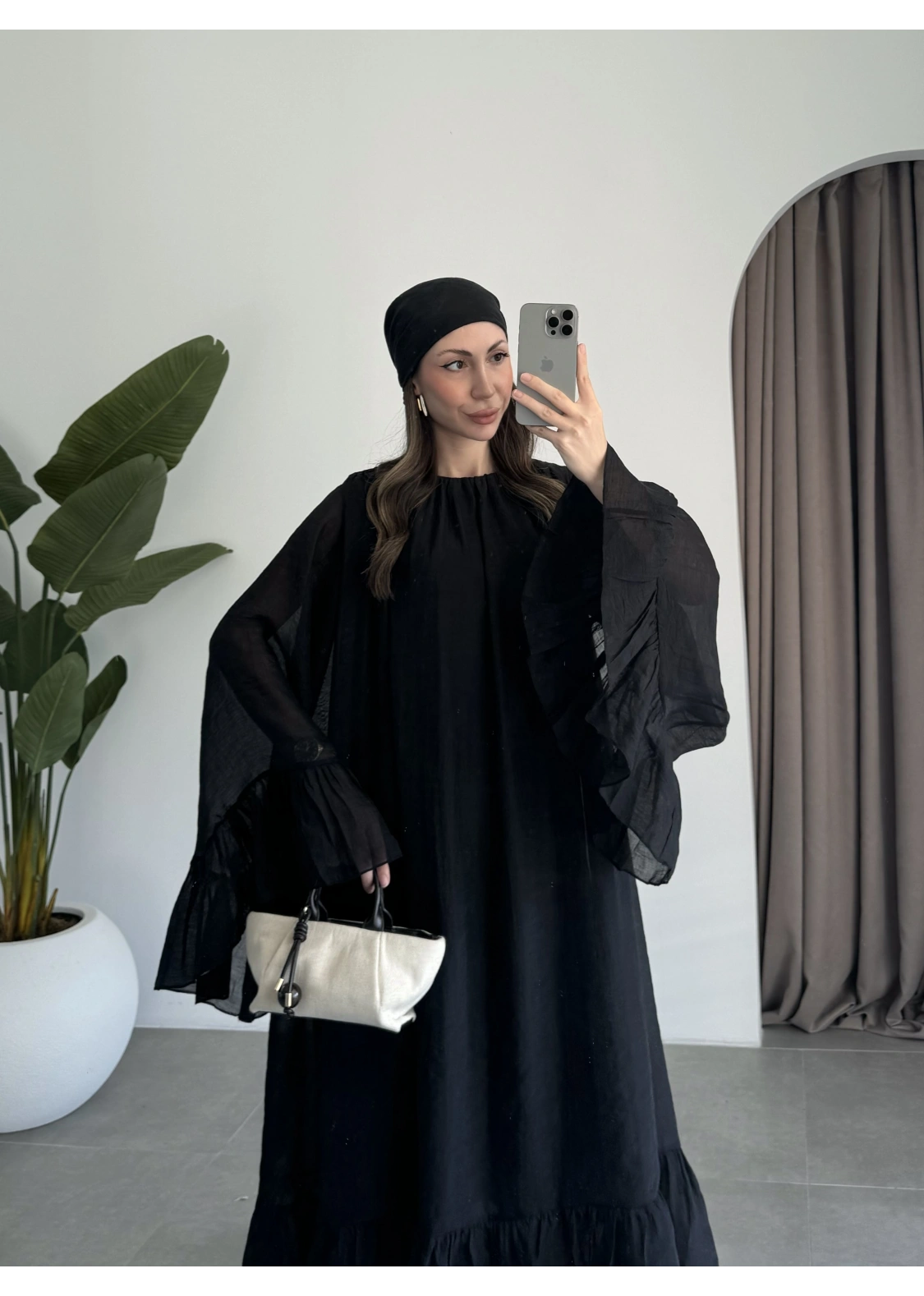 Diva Şallı Büzgülü Siyah Elbise