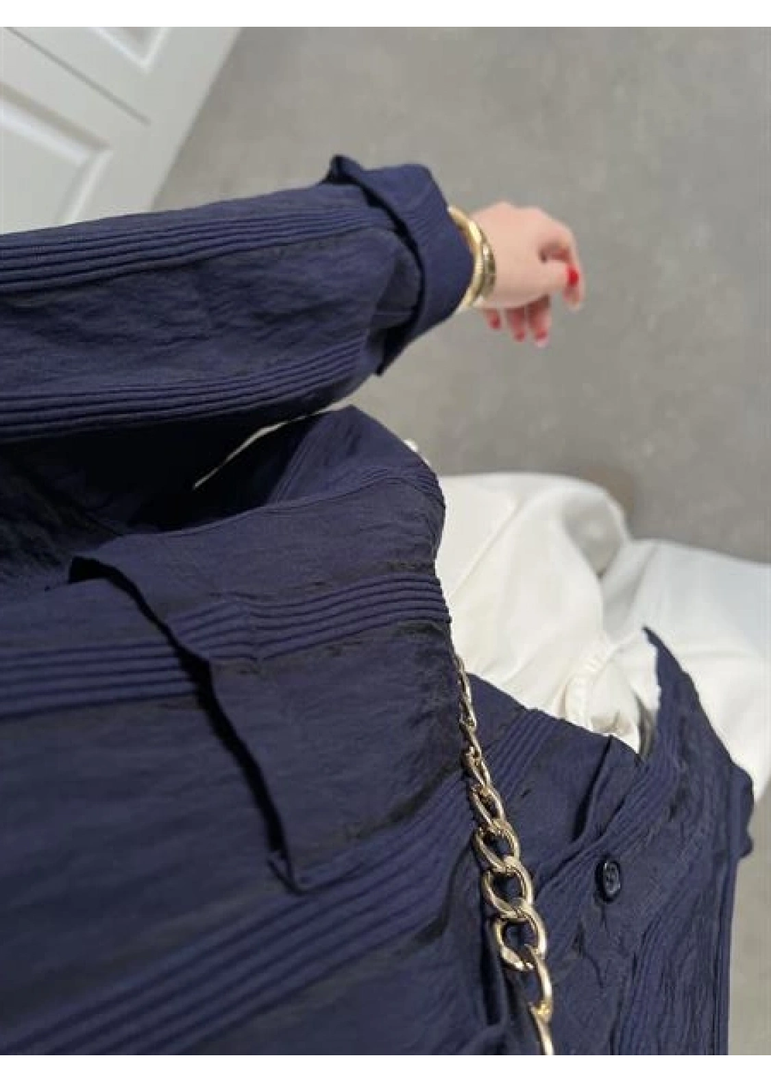 Dora Oversize Lacivert Tensel Gömlek