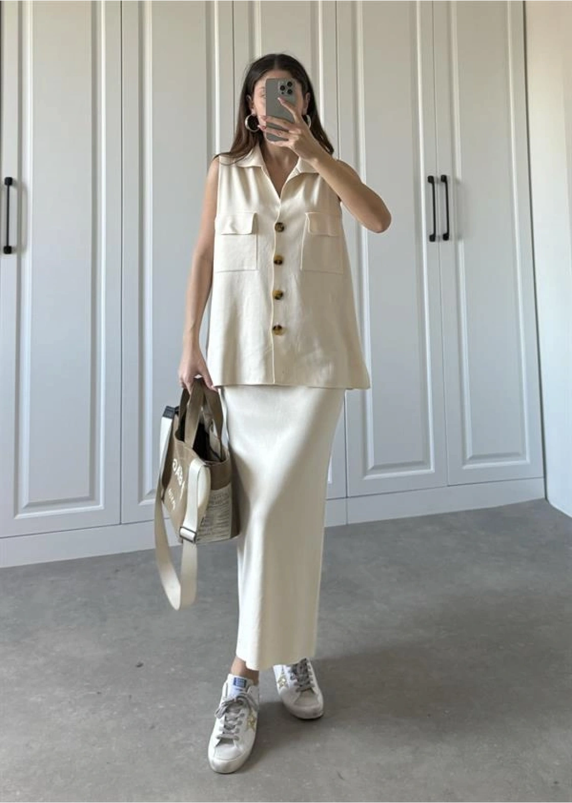 Etekli Basic Krem Triko Takım