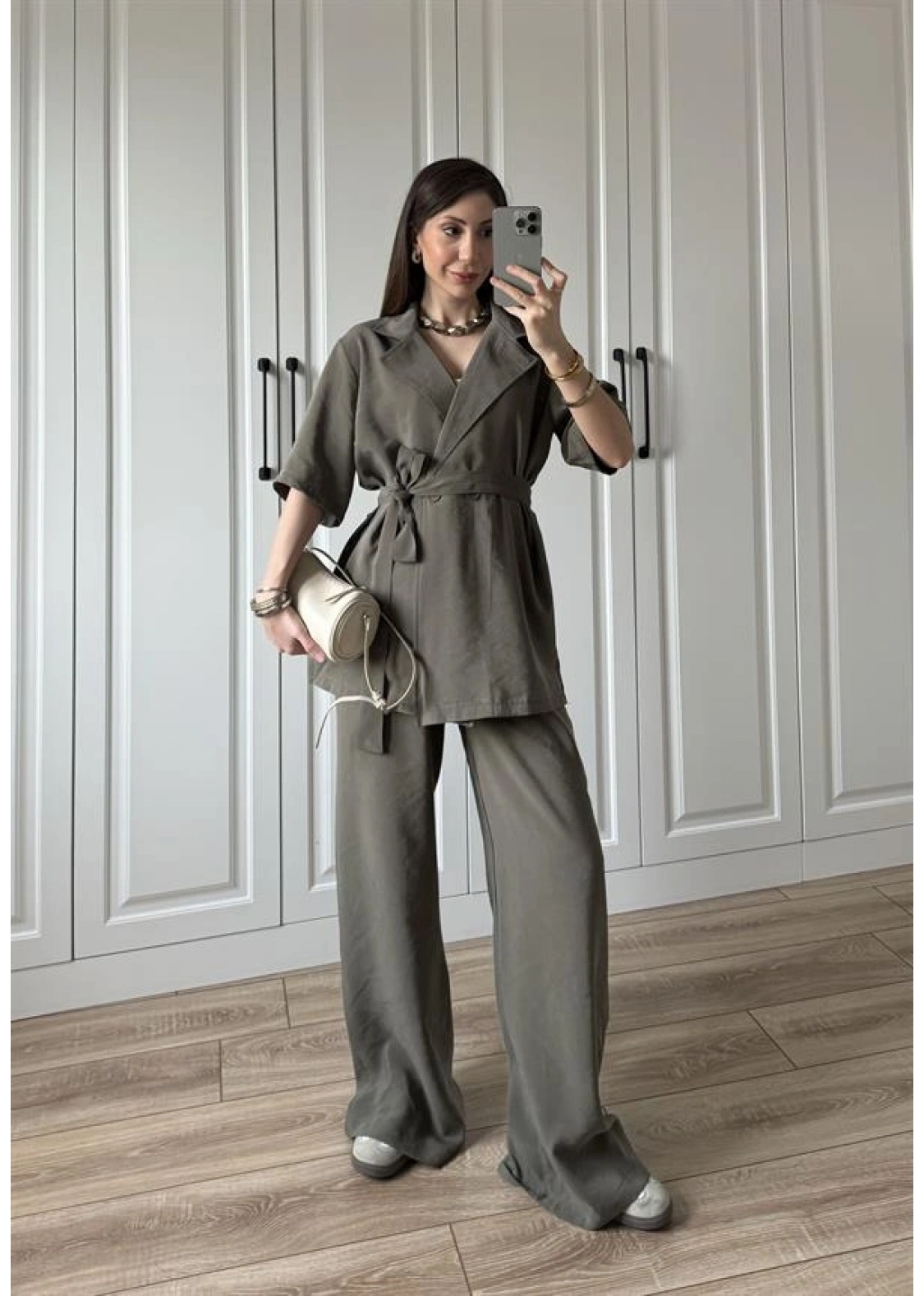 Eva Kuşaklı Premium Haki Modal Takım