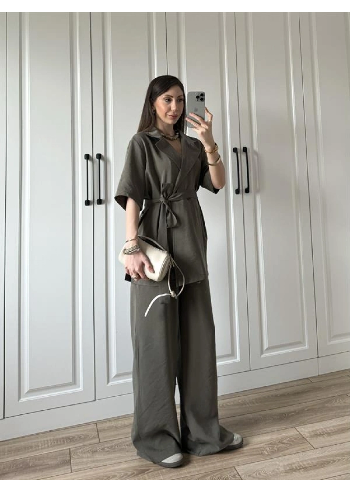 Eva Kuşaklı Premium Haki Modal Takım