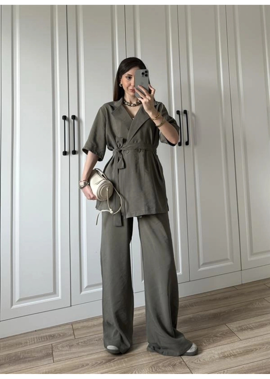 Eva Kuşaklı Premium Haki Modal Takım