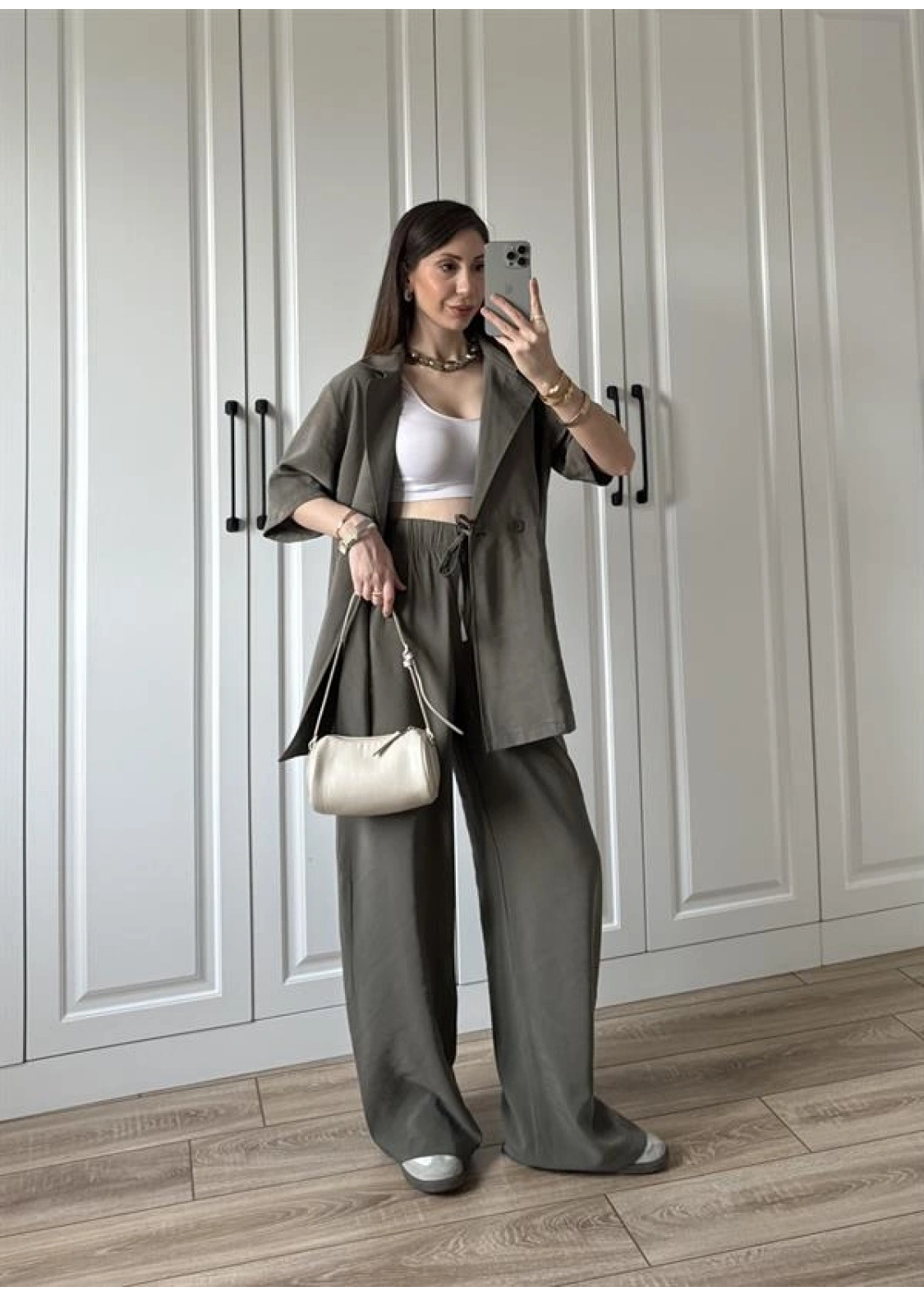 Eva Kuşaklı Premium Haki Modal Takım