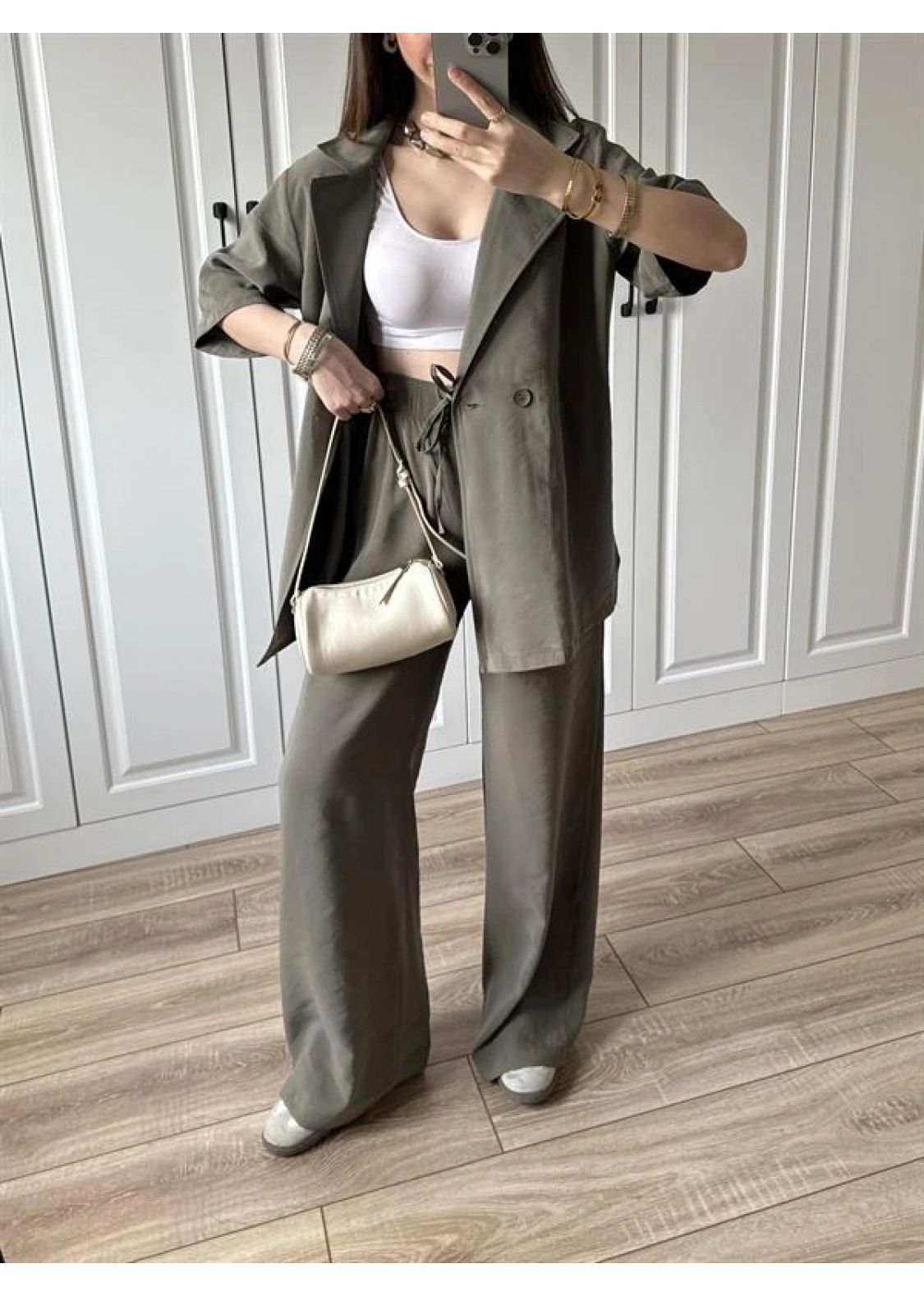 Eva Kuşaklı Premium Haki Modal Takım