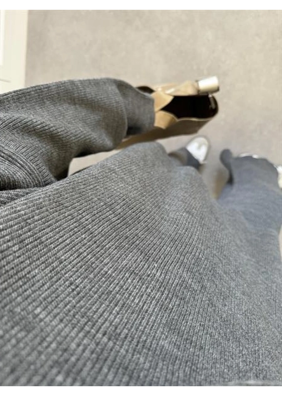 Fermuarlı Oversize Antrasit Triko Takım