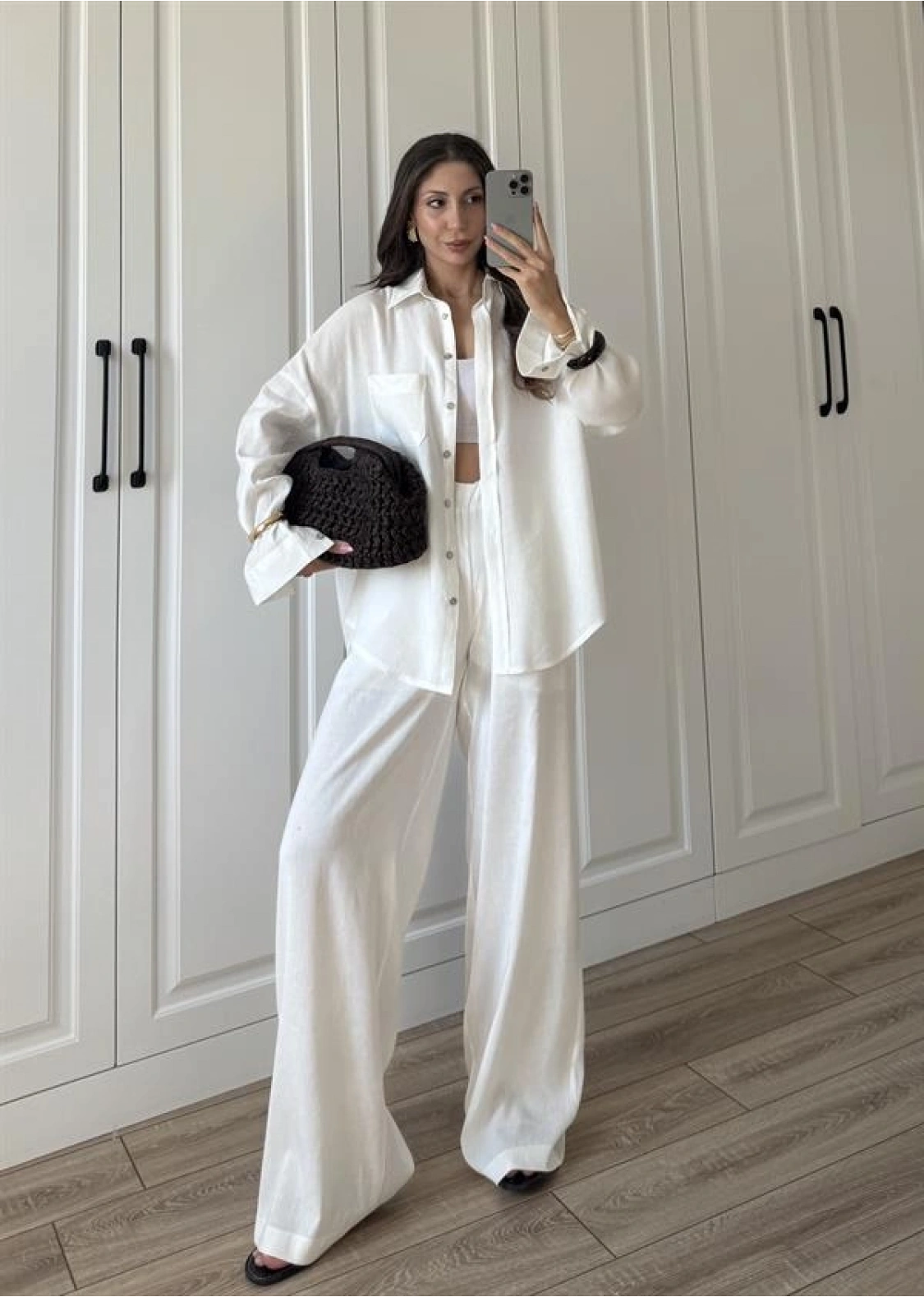 Fina Oversize Premium Keten Beyaz Takım
