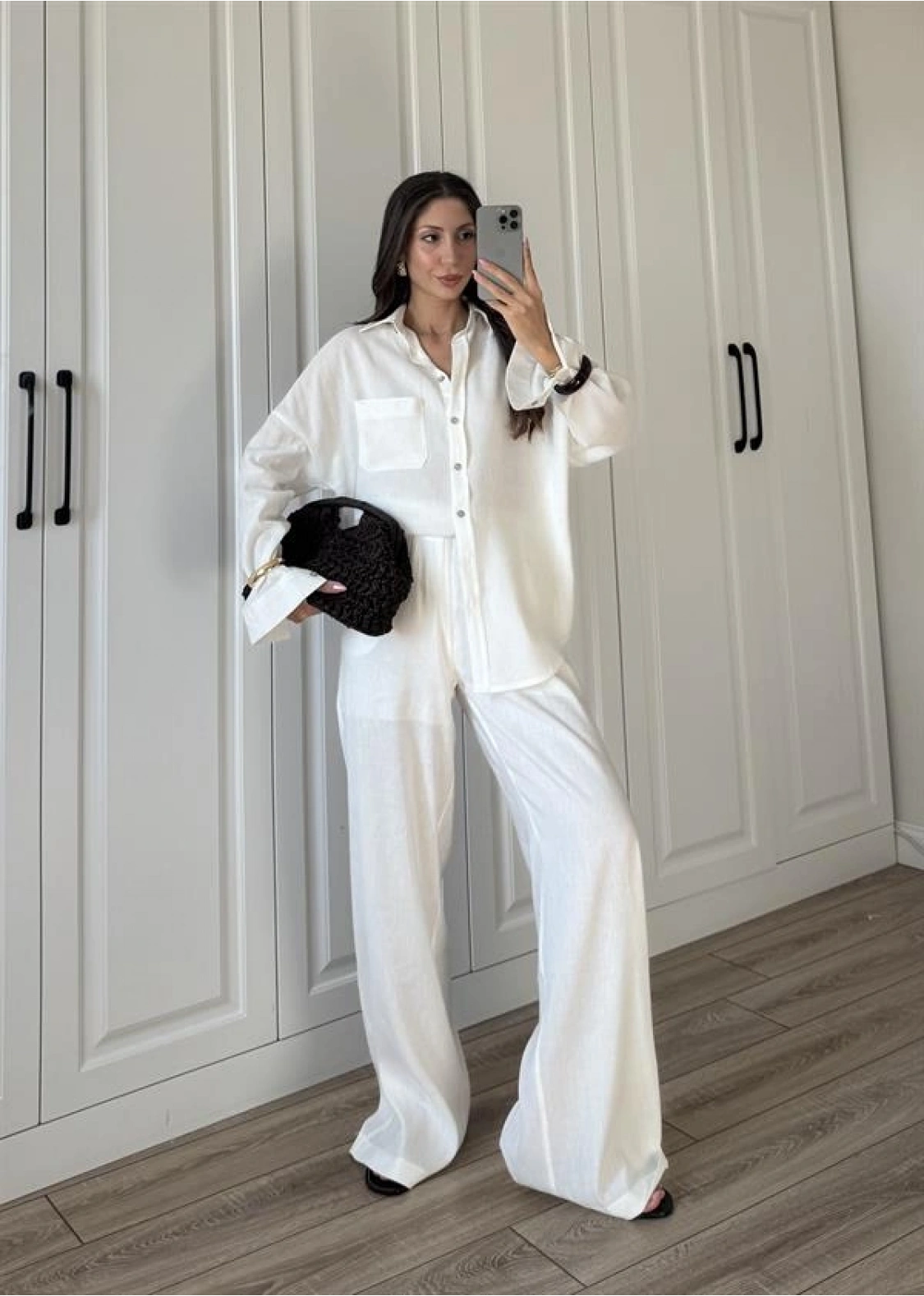 Fina Oversize Premium Keten Beyaz Takım
