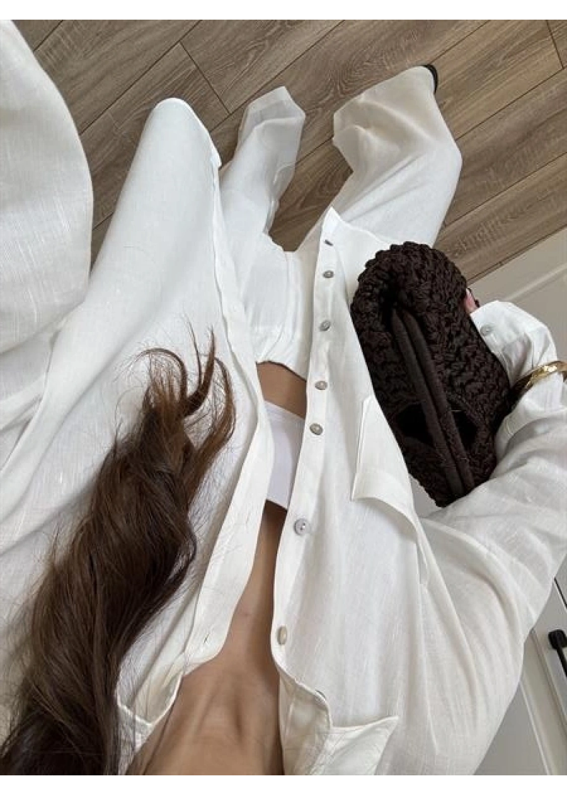 Fina Oversize Premium Keten Beyaz Takım