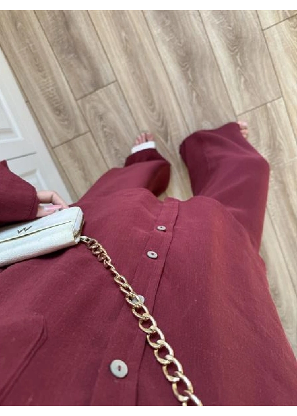 Fina Oversize Premium Keten Bordo Takım