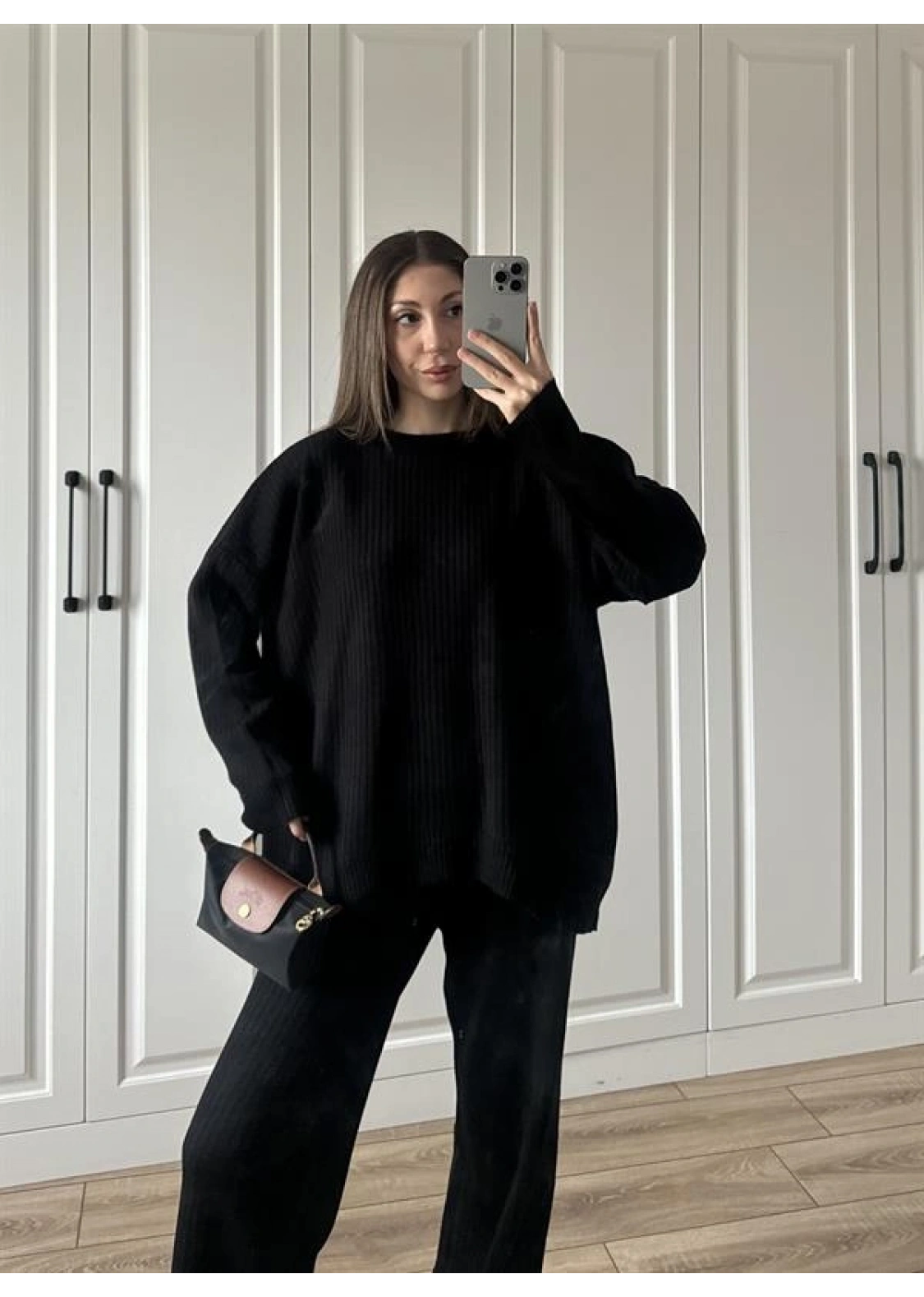 Fitilli Basic Oversize Siyah Triko Takım