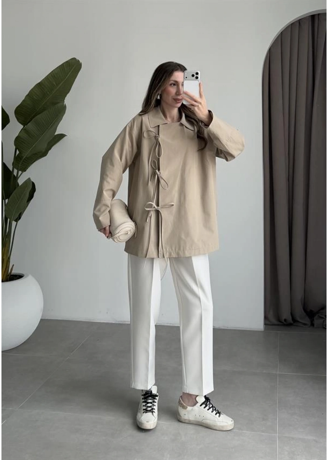 Fiyonk Detaylı Astarlı Haki Trençkot