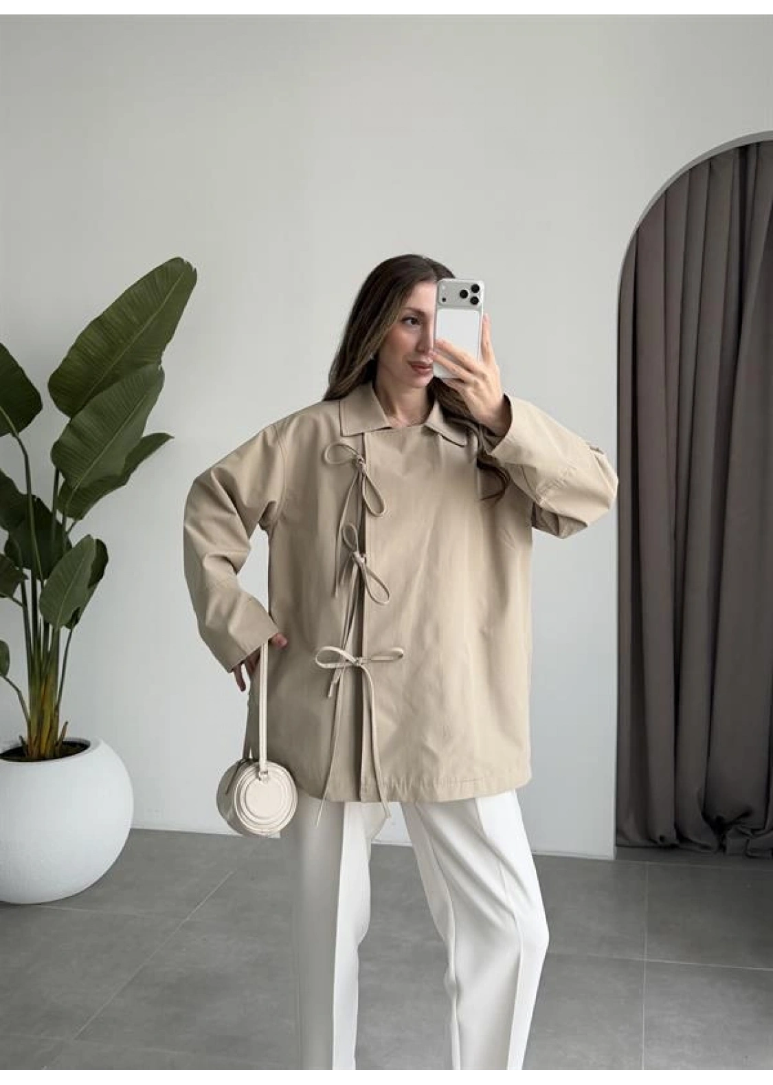 Fiyonk Detaylı Astarlı Haki Trençkot